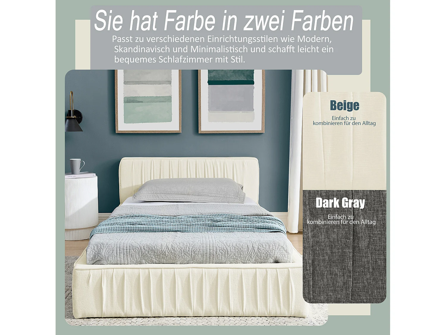 Lit simple 90×200 cm pour enfant, en chenille douce, structure en eucalyptus écologique et métal, montage facile – Beige