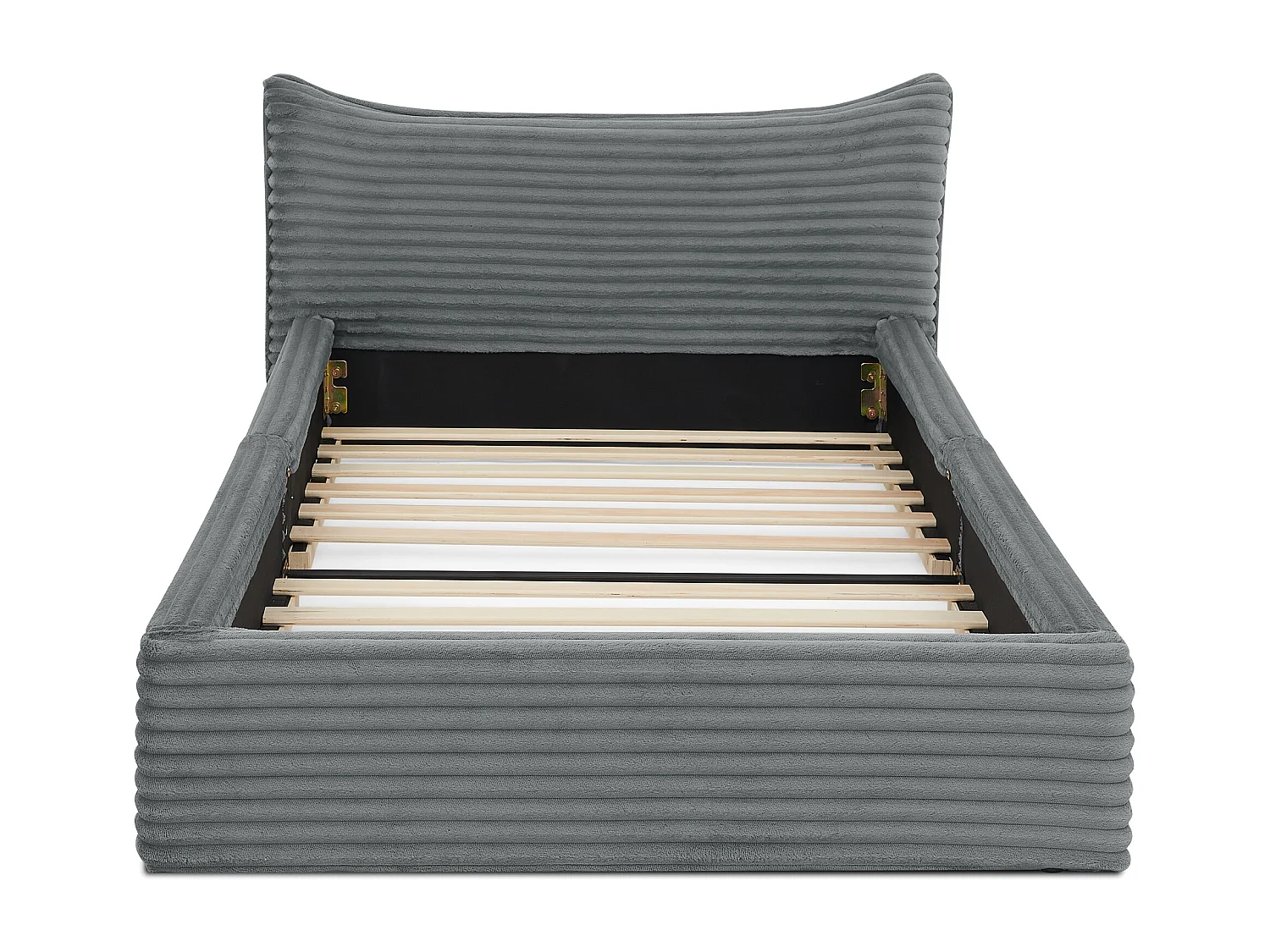 Lit simple 90×200 cm pour enfant, en velours côtelé, structure en eucalyptus écologique et métal, montage facile – Dark Gray
