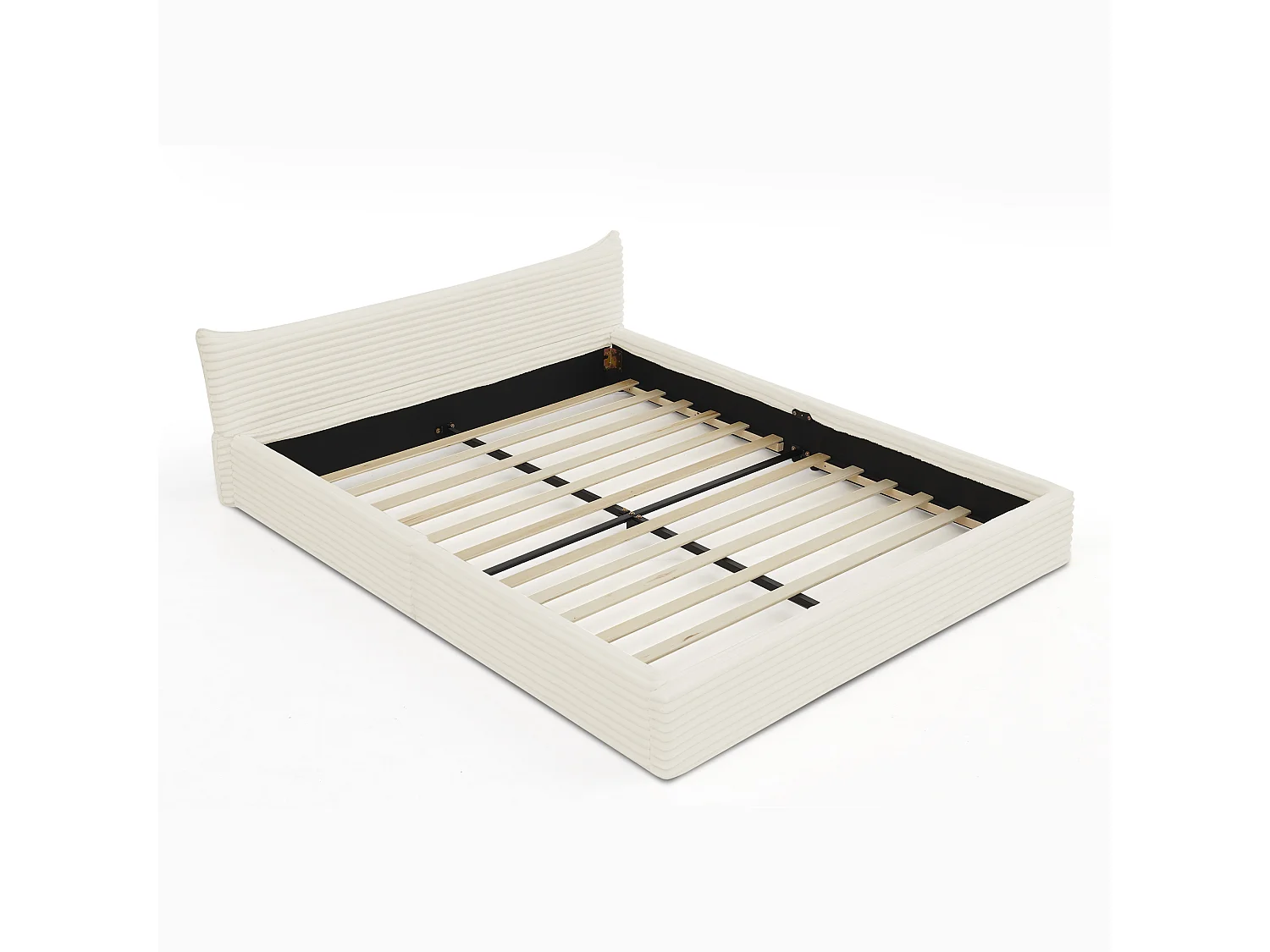 Tweepersoonsbed 160×200 cm in klassiek corduroy, elegant hoofdbord met randdesign, frame in milieuvriendelijk eucalyptus en metaal, eenvoudige montage – Beige