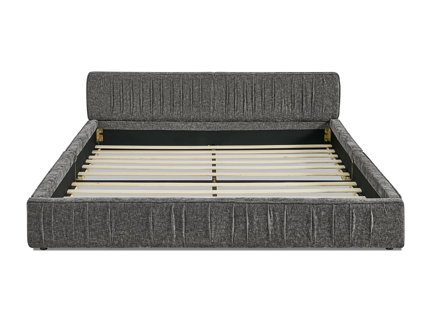 Lit double 140×200 cm en chenille douce, structure en eucalyptus écologique et métal, montage facile – Dark Gray