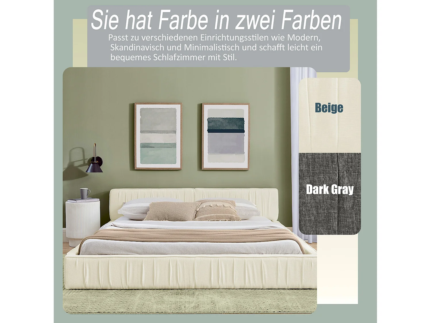 Letto matrimoniale 140×200 cm in morbida ciniglia, struttura in eucalipto ecologico e metallo, montaggio facile – Beige