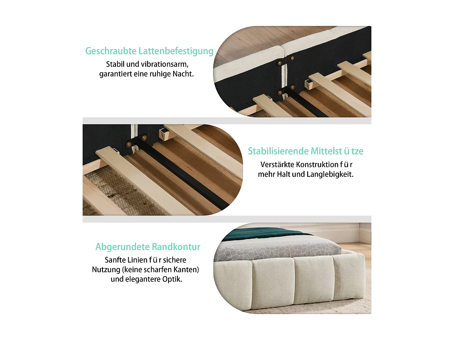 Lit double 160×200 cm en chenille douce, design capitonné, cadre en eucalyptus écologique et métal, montage facile – Beige