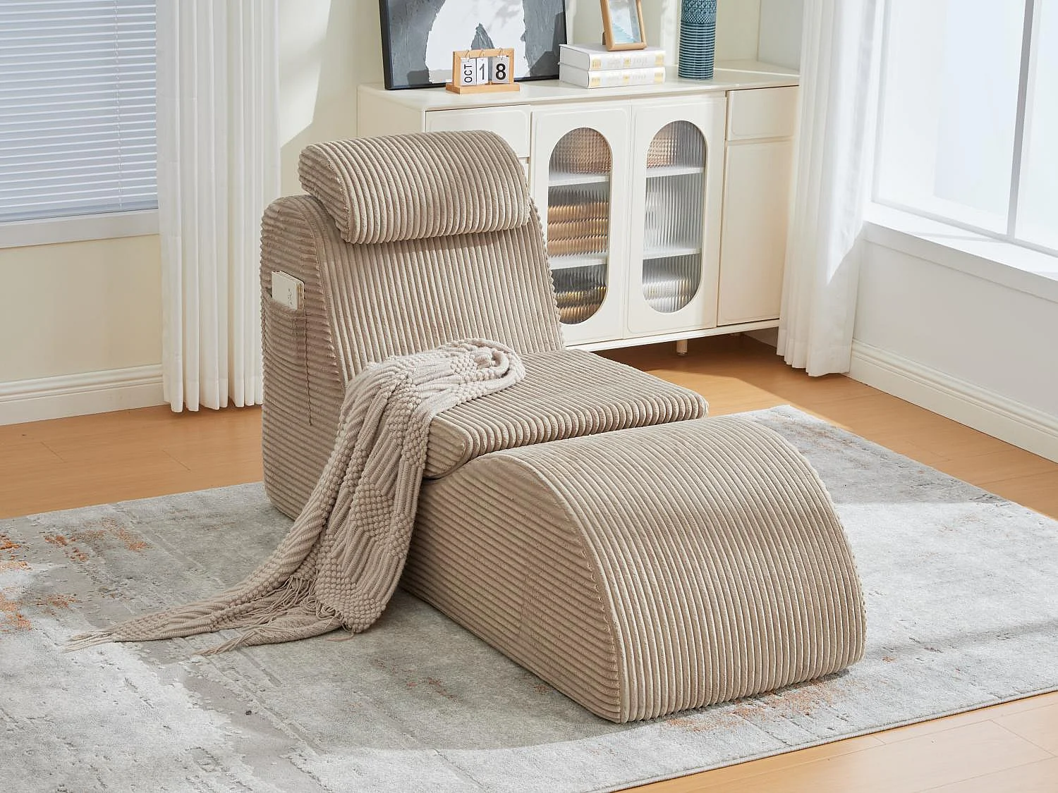 Chaise Longge in Katoenen Corduroy - Ergonomisch Comfort - 2-in-1 Verwijderbare Zitzak - Draagt 200 kg - Perfect voor Woonkamer & Kantoor