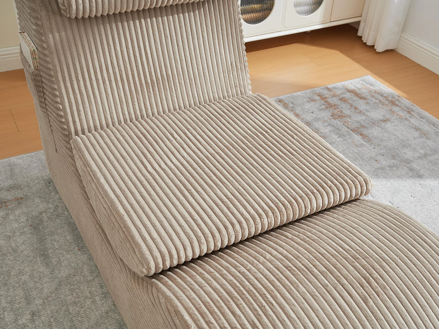 Chaise Longue en Corde Côtelée - Confort Ergonomique - Coussin Amovible 2-en-1 - Support 200kg - Idéale Salon & Bureau
