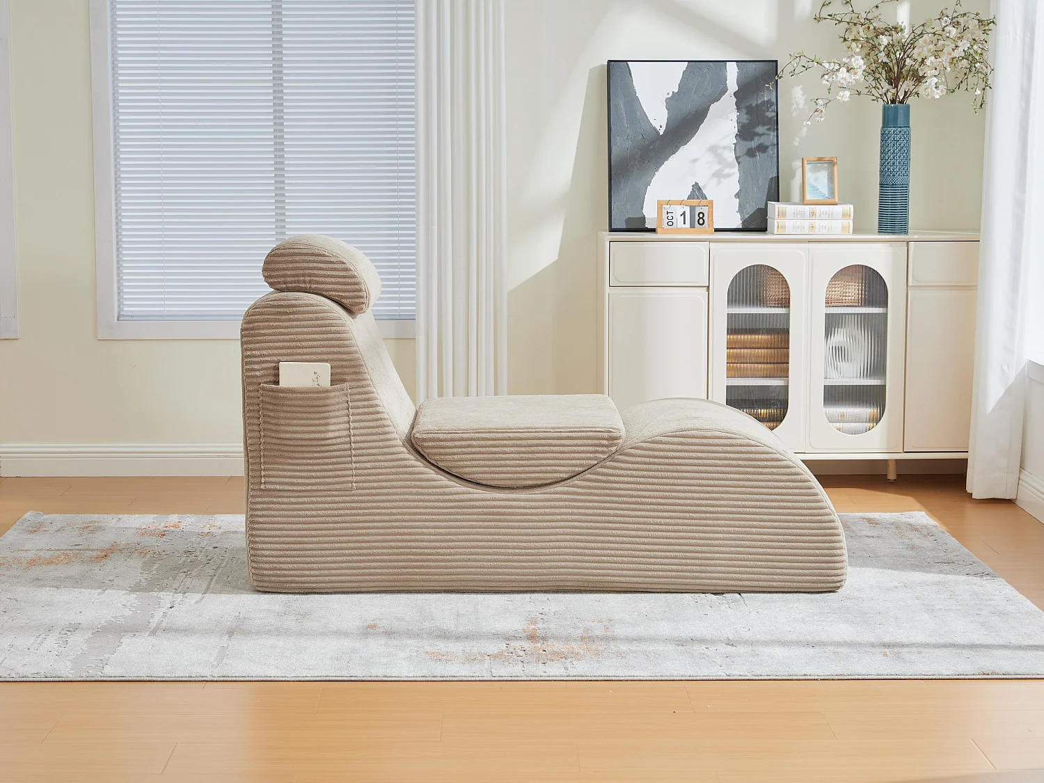Chaise Longue en Corde Côtelée - Confort Ergonomique - Coussin Amovible 2-en-1 - Support 200kg - Idéale Salon & Bureau