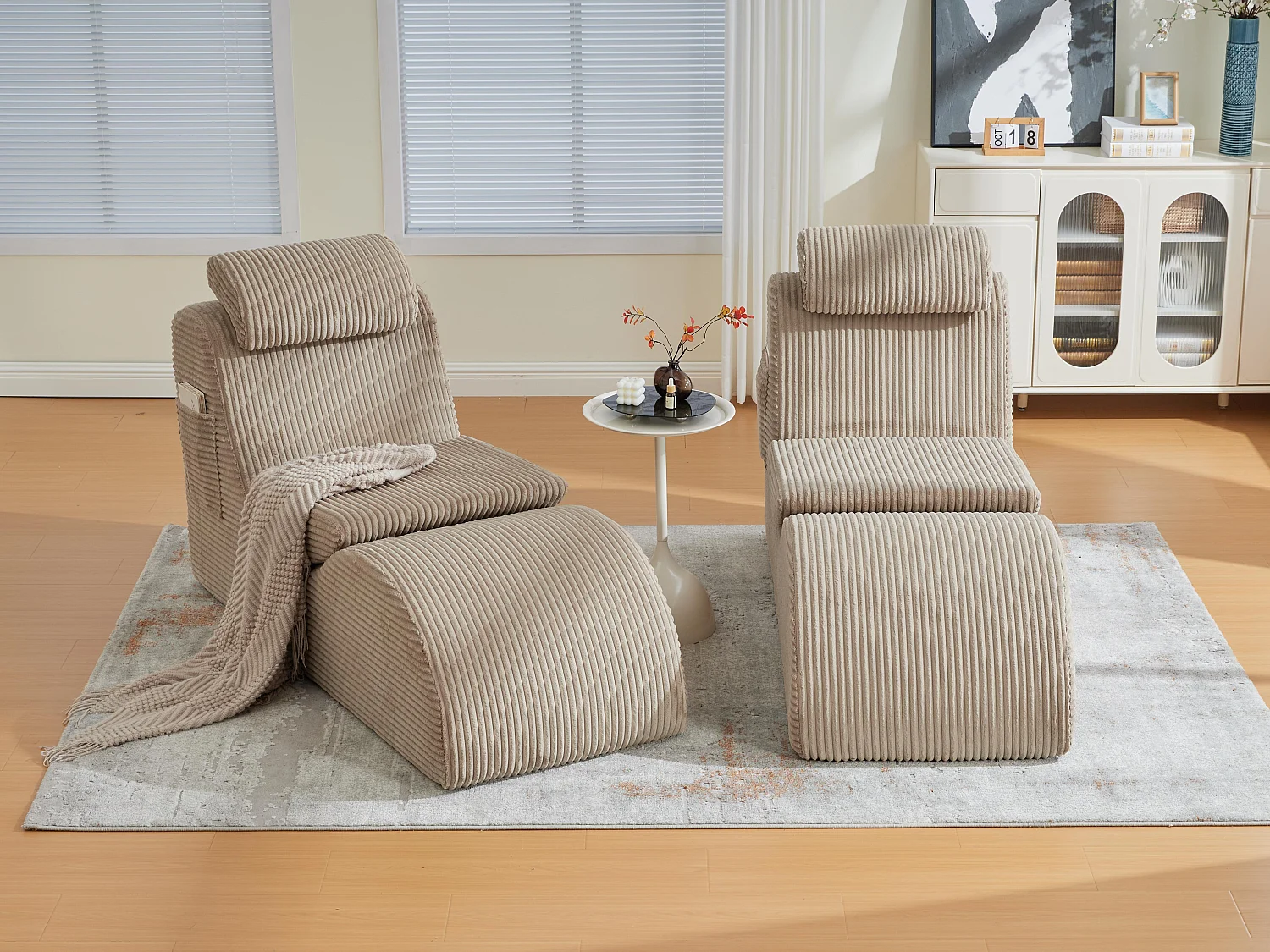 Chaise Longue en Corde Côtelée - Confort Ergonomique - Coussin Amovible 2-en-1 - Support 200kg - Idéale Salon & Bureau