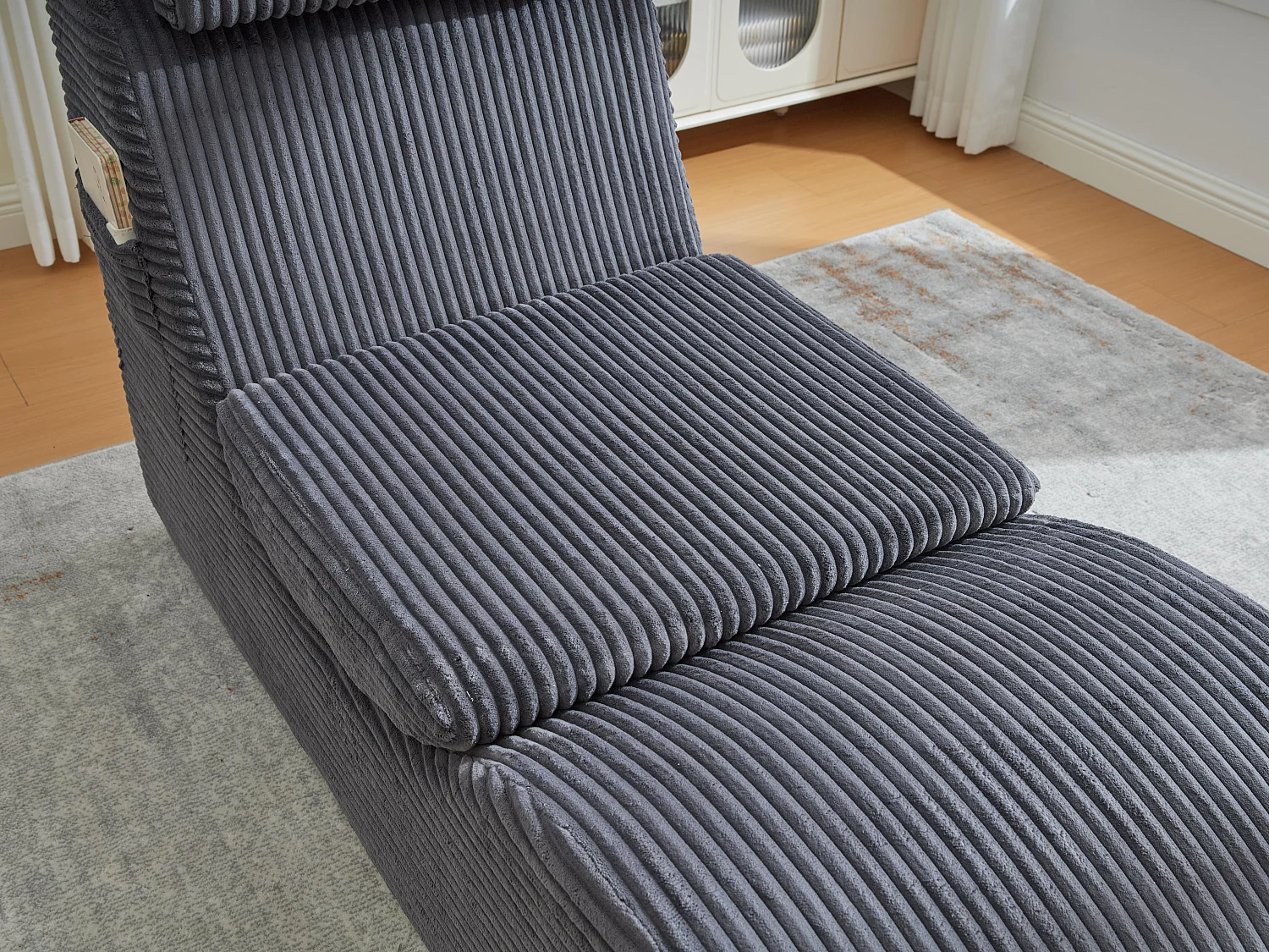 Chaise Longue en Corde Côtelée - Confort Ergonomique - Coussin Amovible 2-en-1 - Support 200kg - Idéale Salon & Bureau