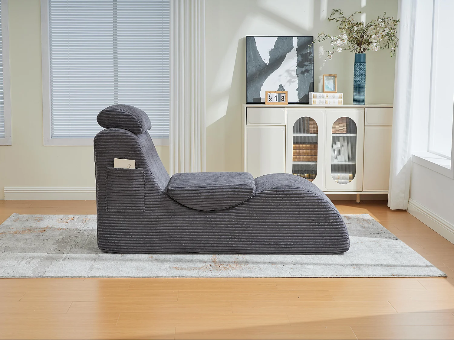 Chaise Longue en Corde Côtelée - Confort Ergonomique - Coussin Amovible 2-en-1 - Support 200kg - Idéale Salon & Bureau
