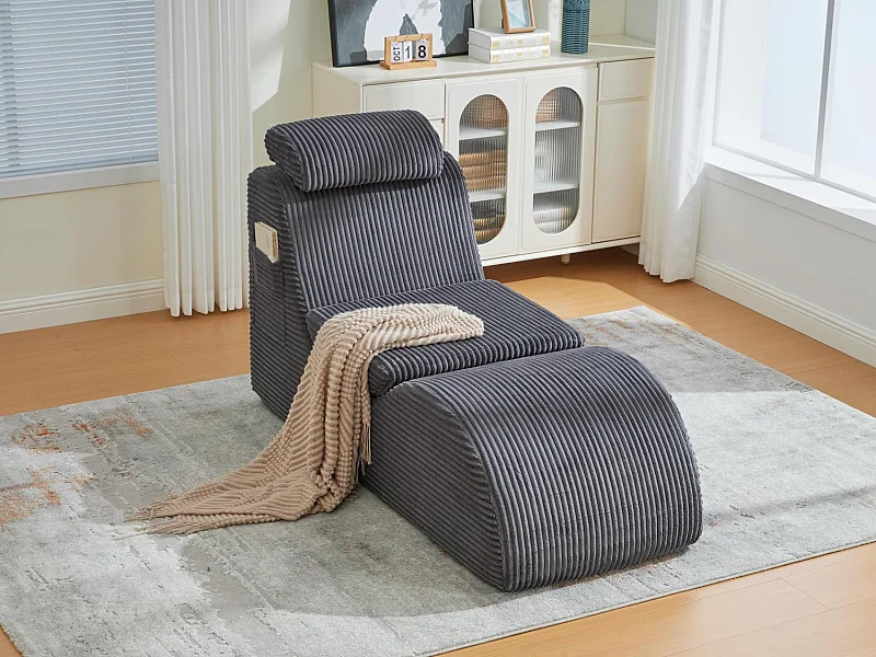 Chaise Longue en Corde Côtelée - Confort Ergonomique - Coussin Amovible 2-en-1 - Support 200kg - Idéale Salon & Bureau