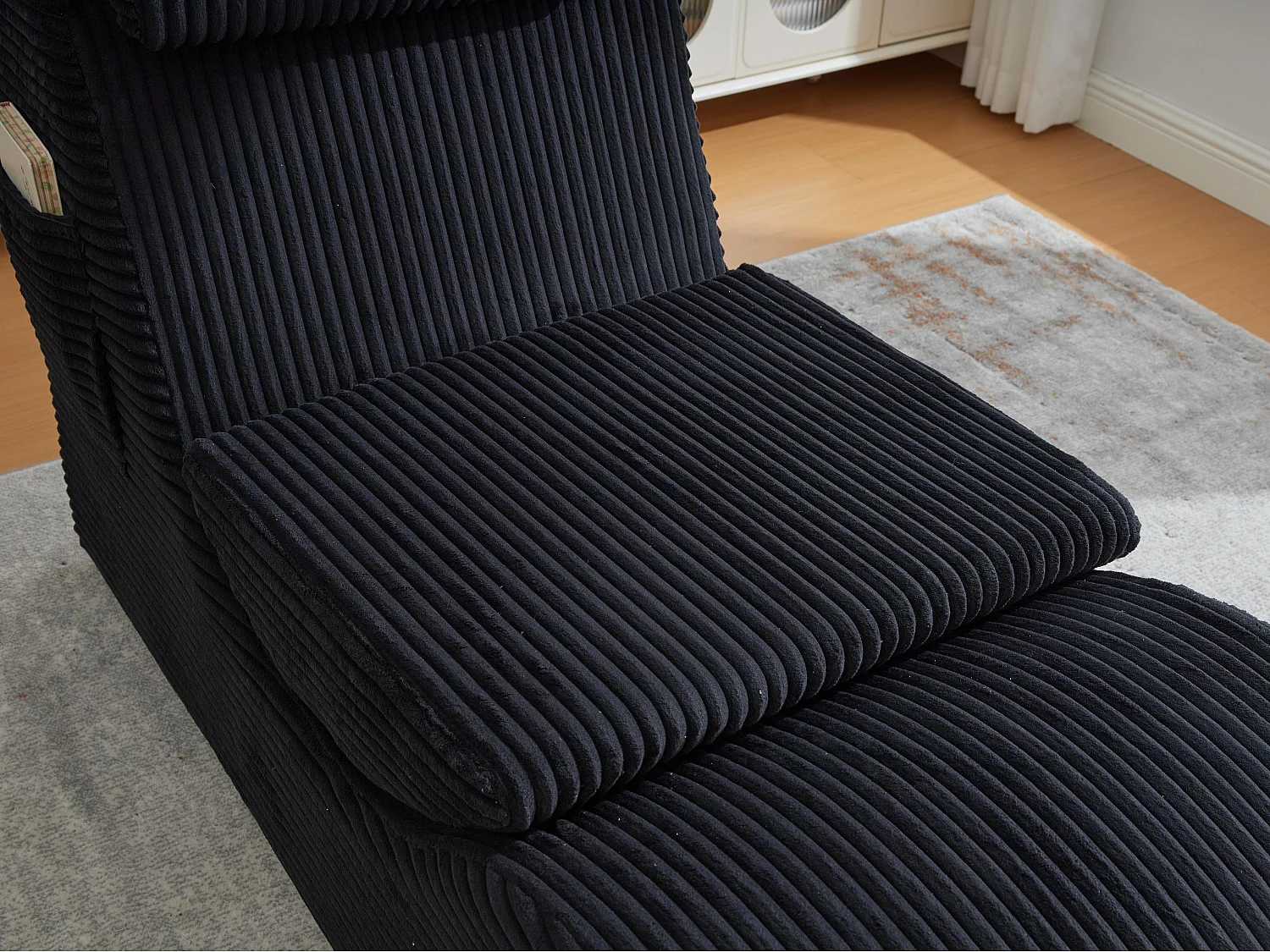 Chaise Longue en Corde Côtelée - Confort Ergonomique - Coussin Amovible 2-en-1 - Support 200kg - Idéale Salon & Bureau