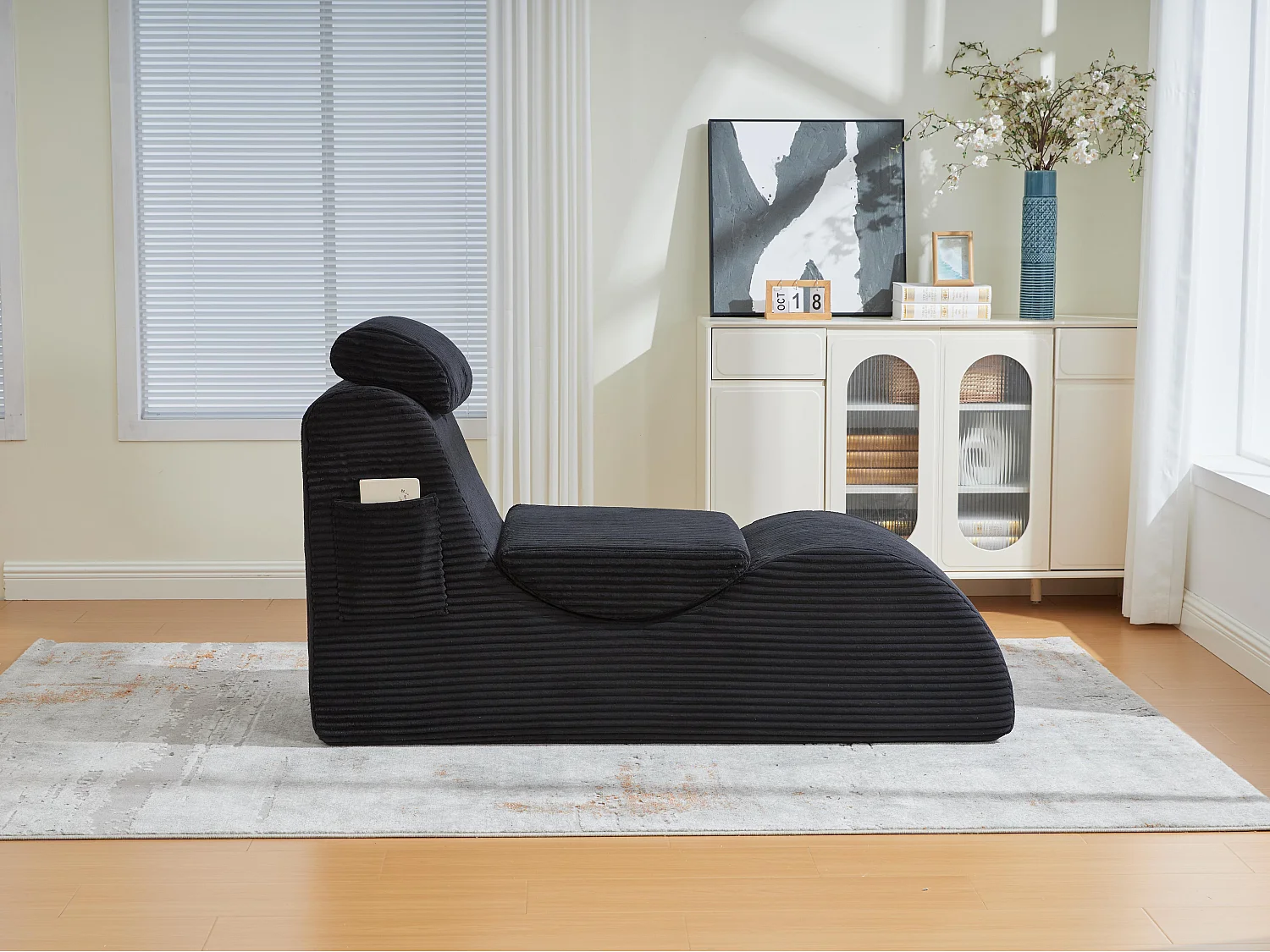 Chaise Longue en Corde Côtelée - Confort Ergonomique - Coussin Amovible 2-en-1 - Support 200kg - Idéale Salon & Bureau