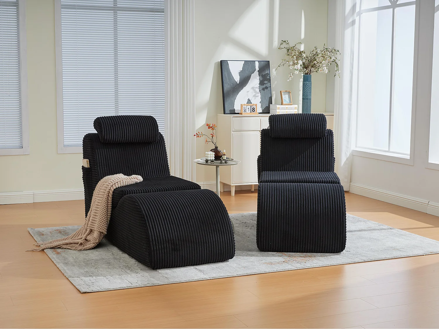 Chaise Longue en Corde Côtelée - Confort Ergonomique - Coussin Amovible 2-en-1 - Support 200kg - Idéale Salon & Bureau