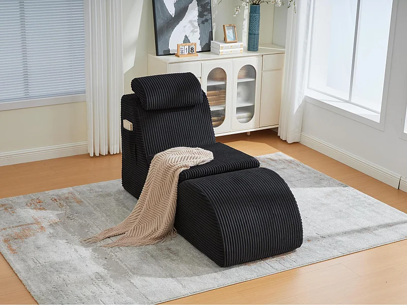 Chaise Longue en Corde Côtelée - Confort Ergonomique - Coussin Amovible 2-en-1 - Support 200kg - Idéale Salon & Bureau