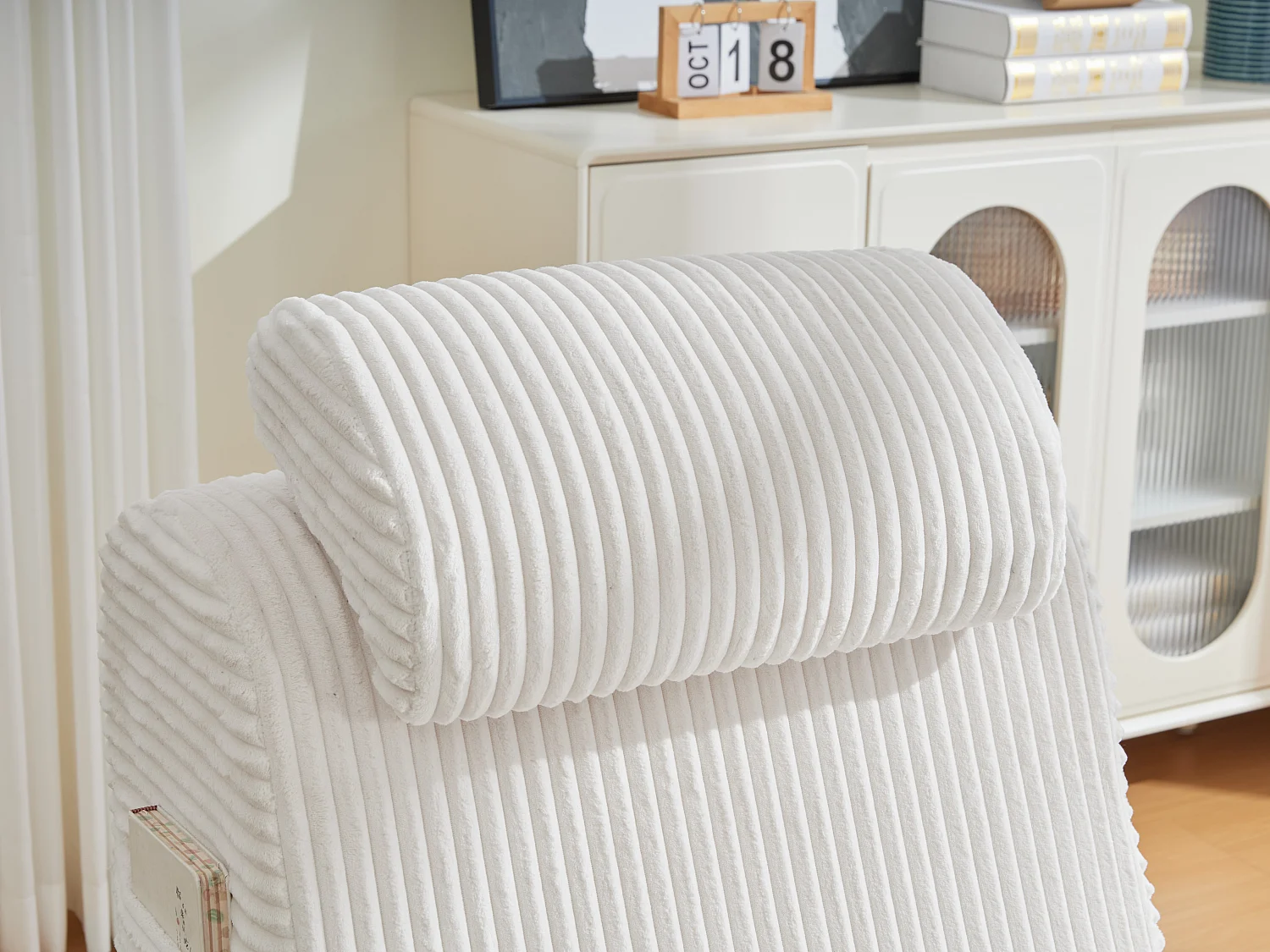 Chaise Longue en Corde Côtelée - Confort Ergonomique - Coussin Amovible 2-en-1 - Support 200kg - Beige - Idéale Salon & Bureau