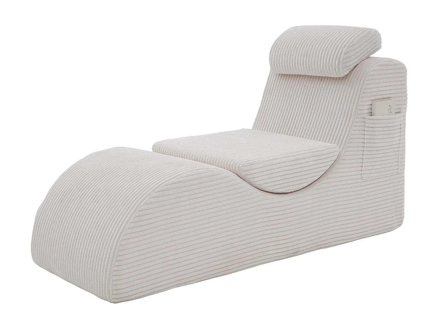 Chaise Longue en Corde Côtelée - Confort Ergonomique - Coussin Amovible 2-en-1 - Support 200kg - Beige - Idéale Salon & Bureau