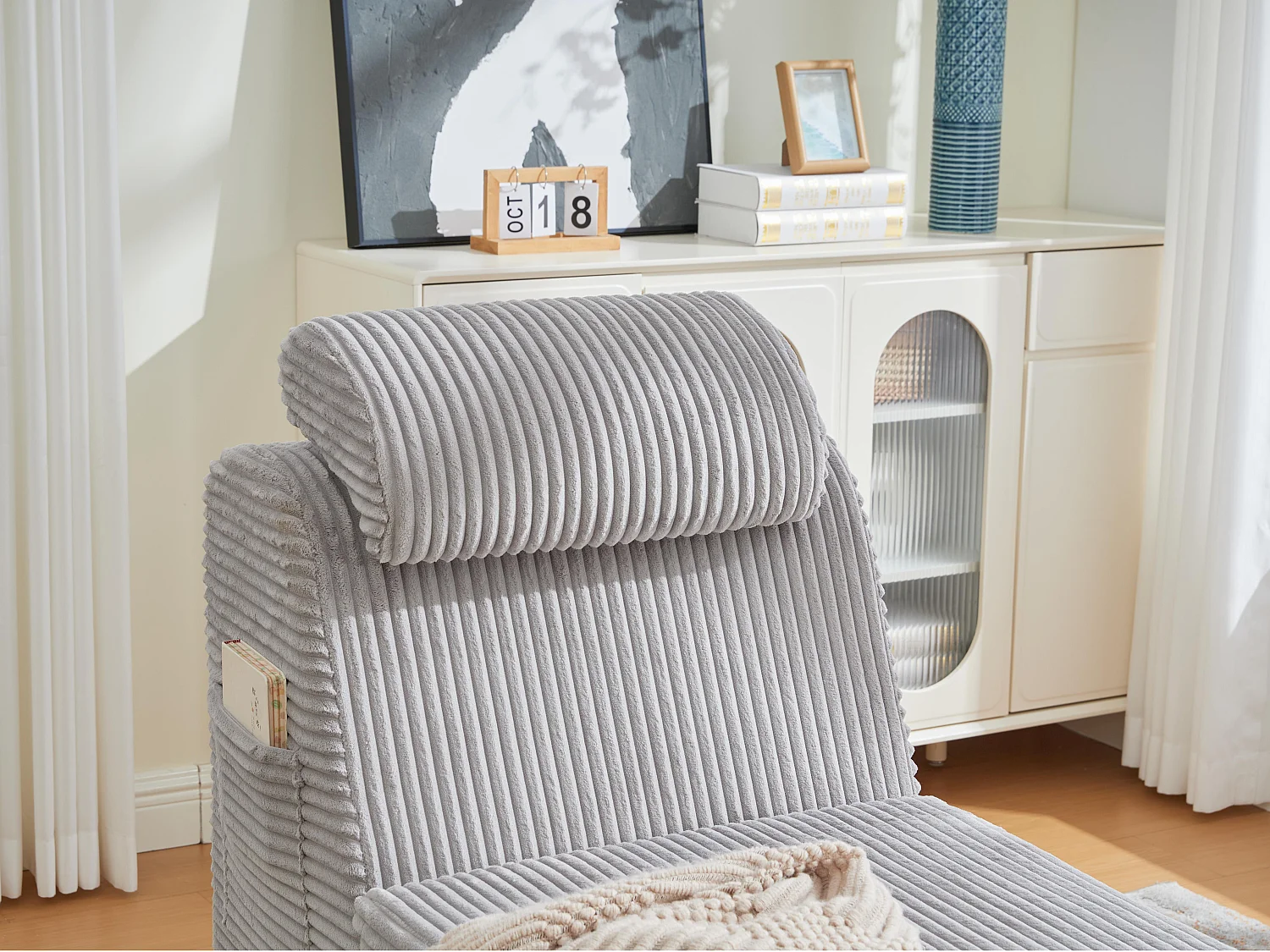 Chaise Longue en Corde Côtelée - Confort Ergonomique - Coussin Amovible 2-en-1 - Support 200kg - Idéale Salon & Bureau