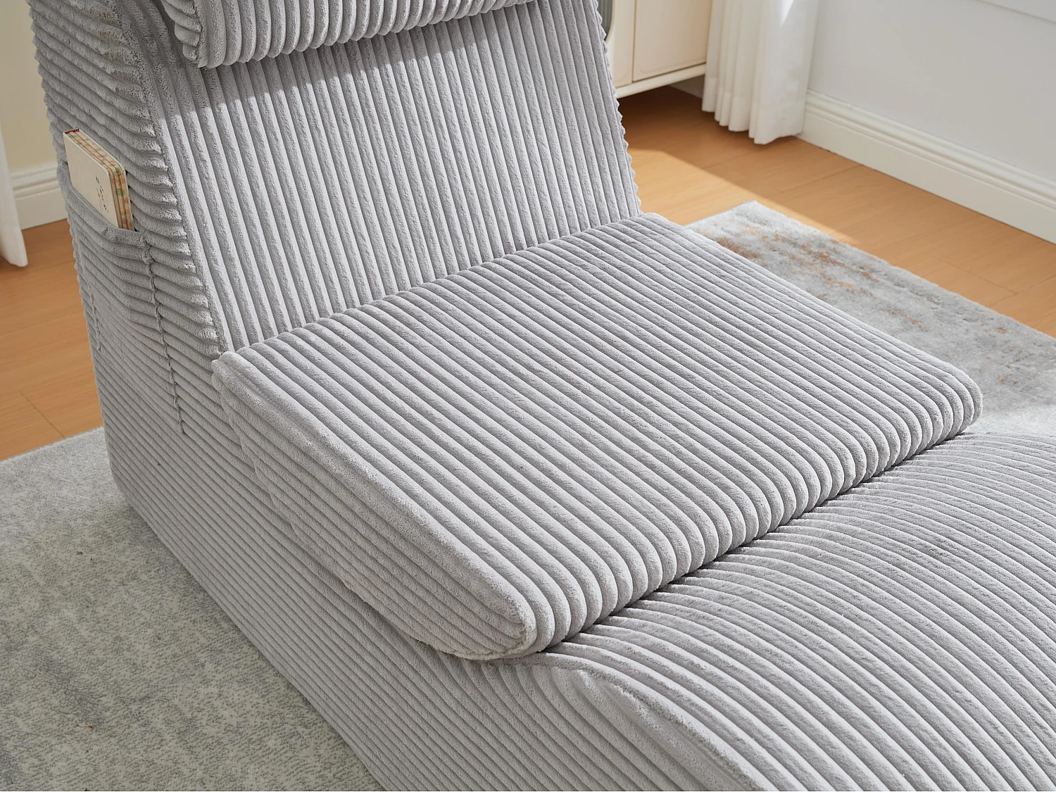 Chaise Longue en Corde Côtelée - Confort Ergonomique - Coussin Amovible 2-en-1 - Support 200kg - Idéale Salon & Bureau