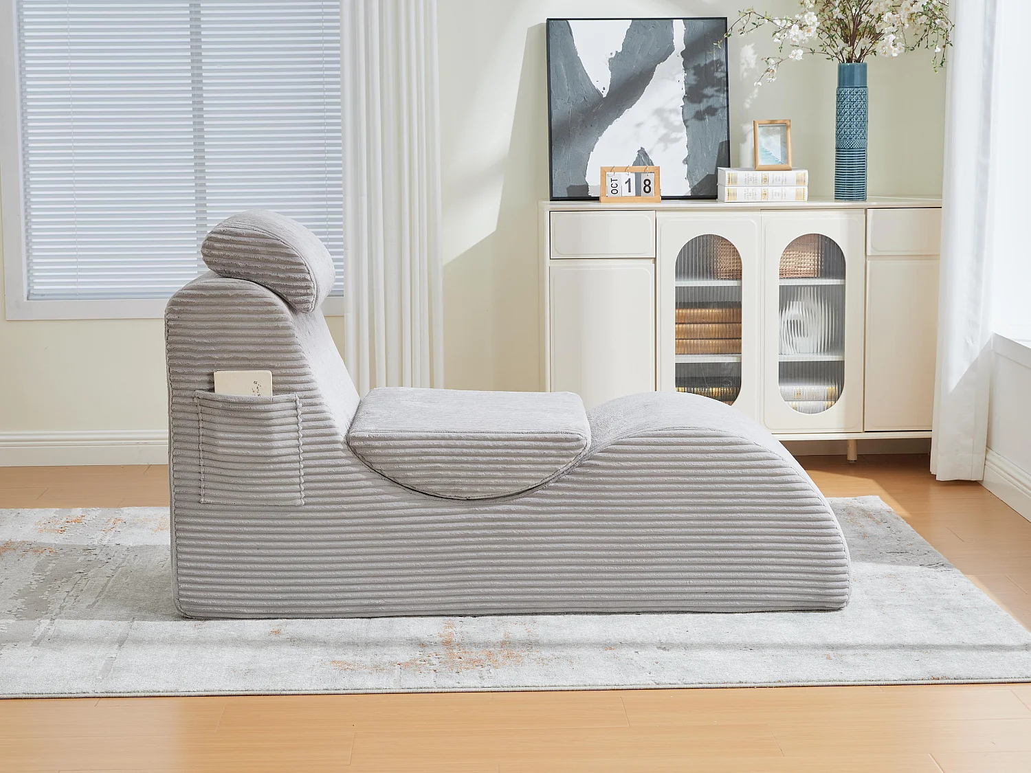 Chaise Longue en Corde Côtelée - Confort Ergonomique - Coussin Amovible 2-en-1 - Support 200kg - Idéale Salon & Bureau