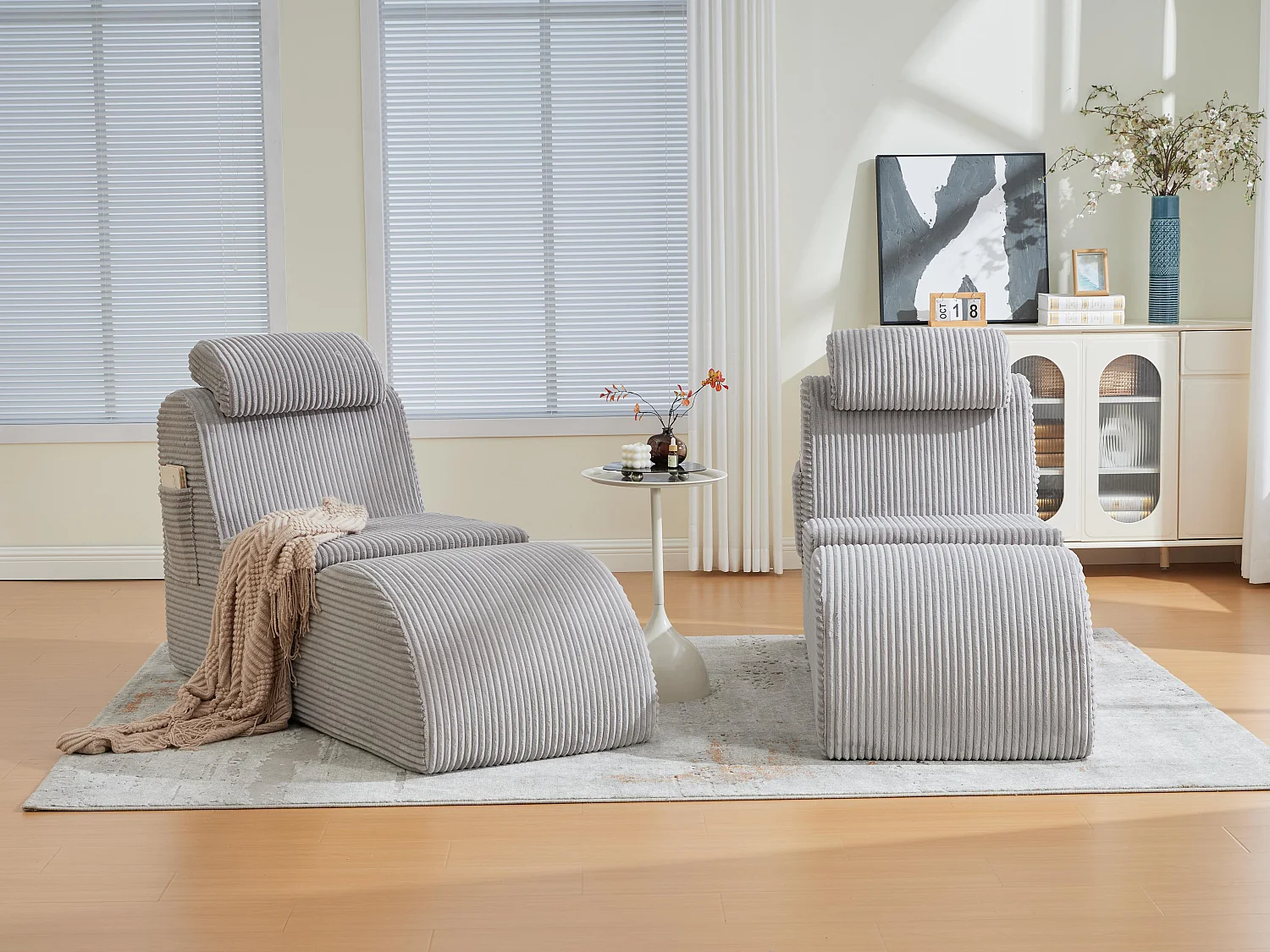 Chaise Longue en Corde Côtelée - Confort Ergonomique - Coussin Amovible 2-en-1 - Support 200kg - Idéale Salon & Bureau