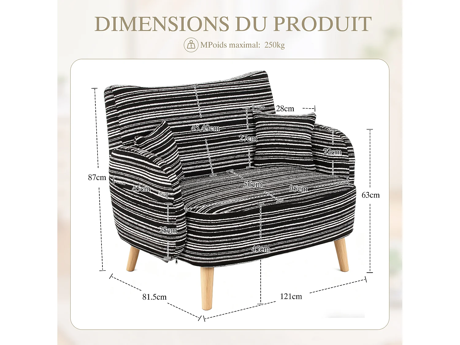 Linea 2.0 Compact 2-Zitsbank 121 cm – Zeer Robuust 250 kg, Bouclé Stof met Opbergzakjes – Perfect voor Kleine Ruimtes en Alle Kamers
