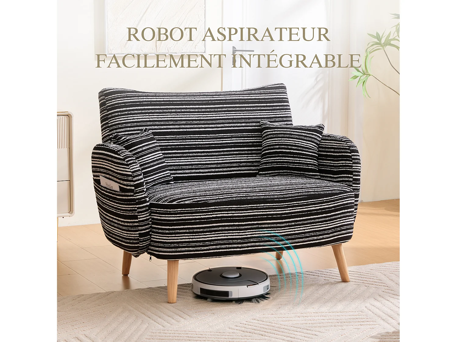 Linea 2.0 Compact 2-Zitsbank 121 cm – Zeer Robuust 250 kg, Bouclé Stof met Opbergzakjes – Perfect voor Kleine Ruimtes en Alle Kamers