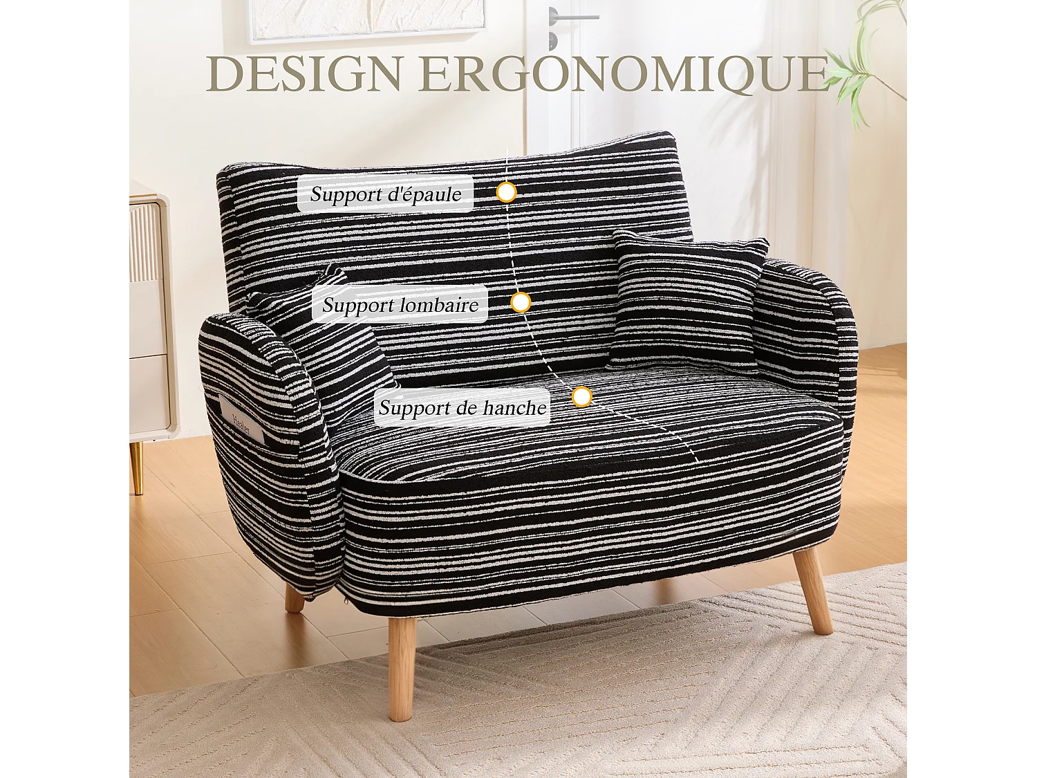 Linea 2.0 - Petit Canapé 2 Places 121cm Large - Extrêmement Robuste 250kg, Tissu Bouclé avec Poches - Parfait pour les Petits Espaces et Toutes les Pièces