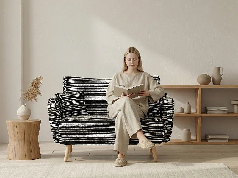 Linea 2.0 Compact 2-Zitsbank 121 cm – Zeer Robuust 250 kg, Bouclé Stof met Opbergzakjes – Perfect voor Kleine Ruimtes en Alle Kamers