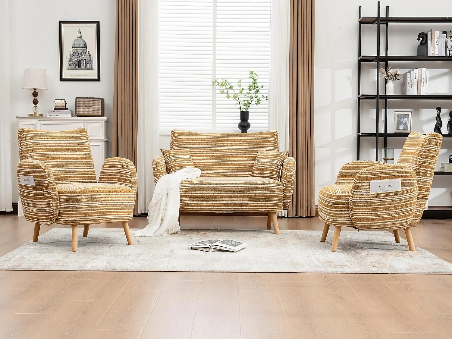 Linea 2.0 - Petit Canapé 2 Places Jaune - Extrêmement Robuste 250kg, Tissu Bouclé avec Poches - Parfait pour les Petits Espaces et Toutes les Pièces