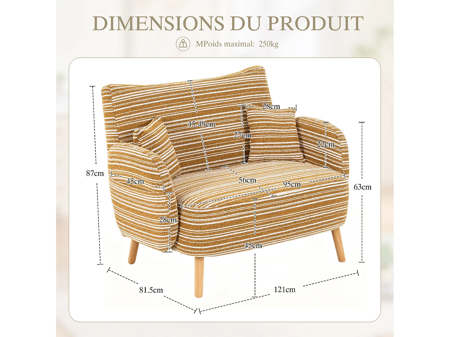 Linea 2.0 - Petit Canapé 2 Places Jaune - Extrêmement Robuste 250kg, Tissu Bouclé avec Poches - Parfait pour les Petits Espaces et Toutes les Pièces