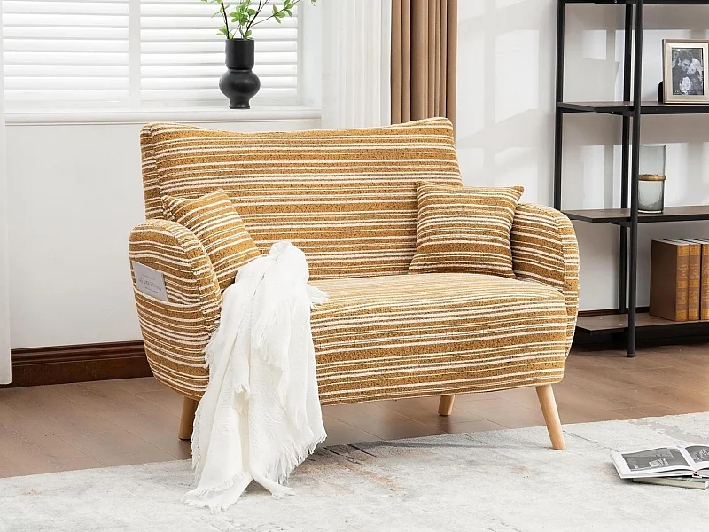 Linea 2.0 - Petit Canapé 2 Places Jaune - Extrêmement Robuste 250kg, Tissu Bouclé avec Poches - Parfait pour les Petits Espaces et Toutes les Pièces