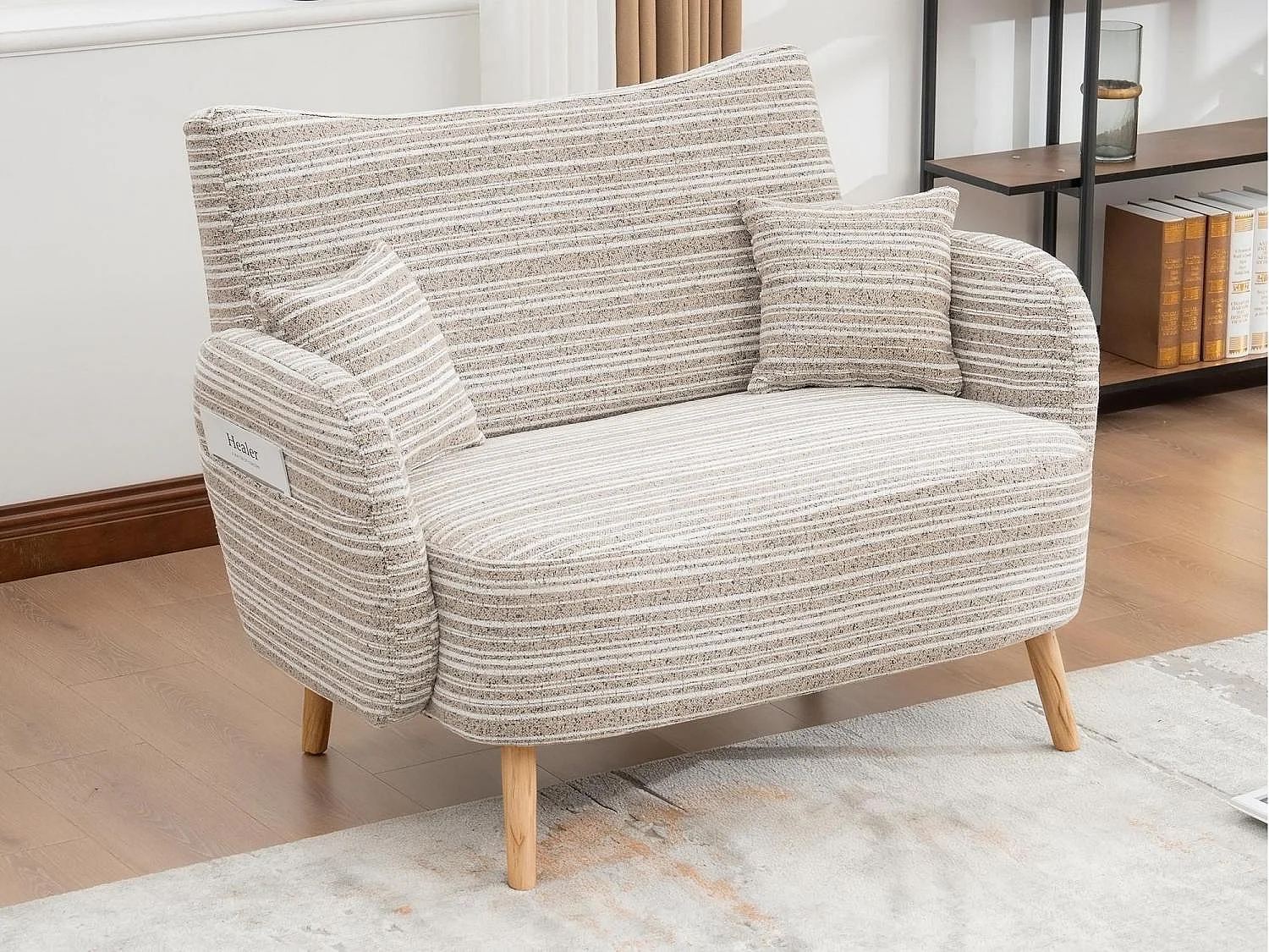 Linea 2.0 - Petit Canapé 2 Places Kaki - Extrêmement Robuste 250kg, Tissu Bouclé avec Poches - Parfait pour les Petits Espaces et Toutes les Pièces