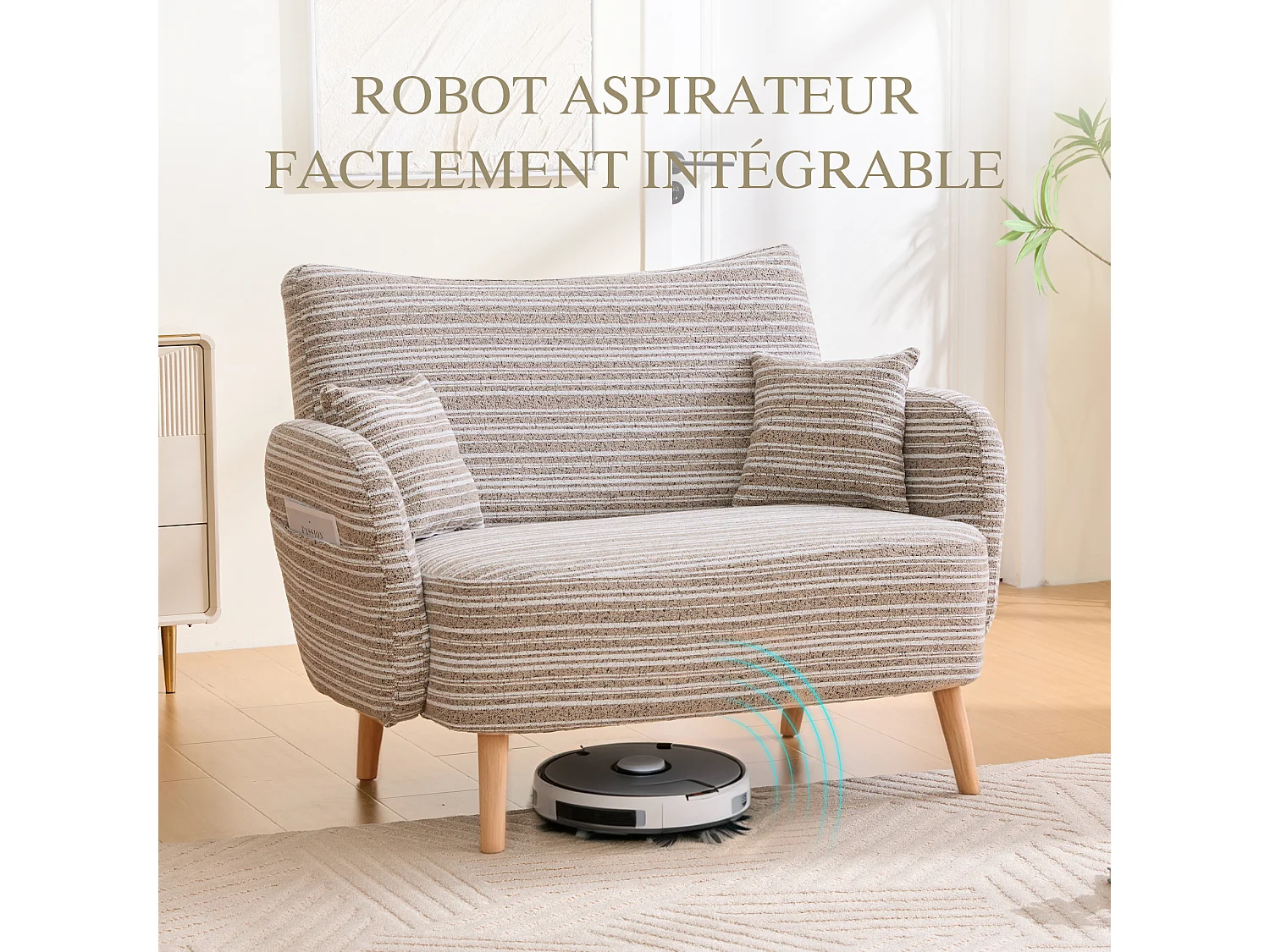 Linea 2.0 - Petit Canapé 2 Places Kaki - Extrêmement Robuste 250kg, Tissu Bouclé avec Poches - Parfait pour les Petits Espaces et Toutes les Pièces