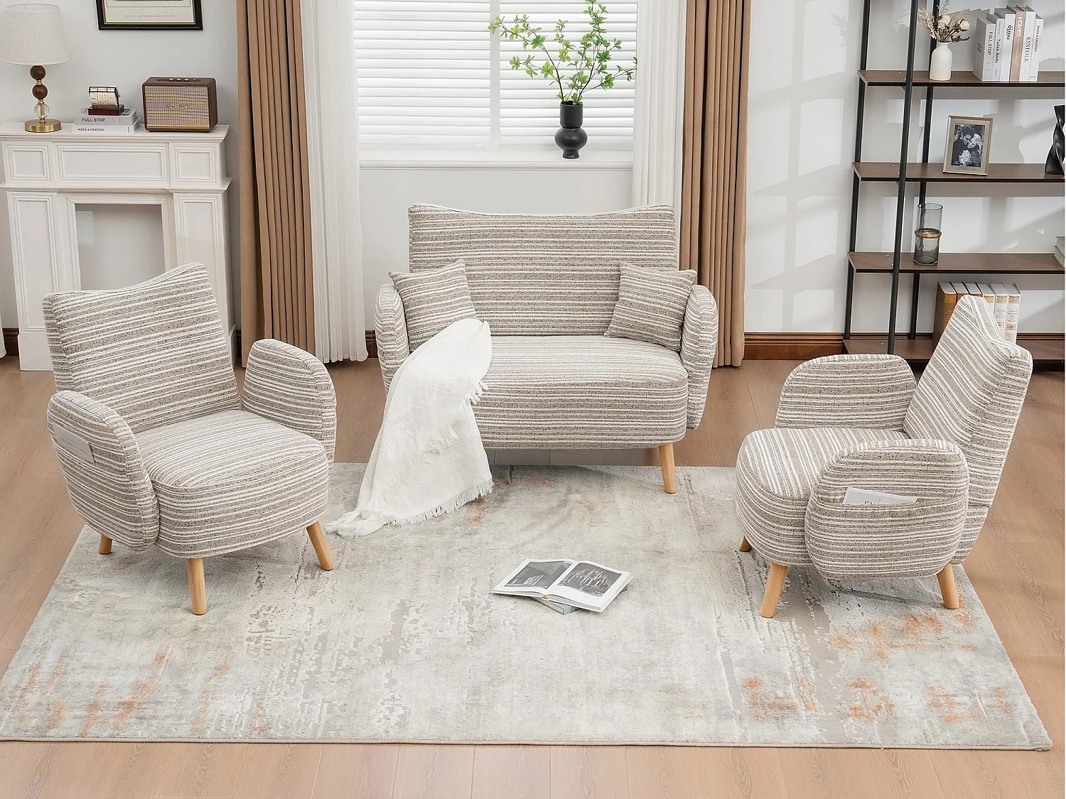 Sofá 2 Plazas Compacto 121cm - Línea 2.0. Extrarrobusto 250kg, Tejido Bouclé con Bolsillos. Ideal para espacios reducidos y cualquier habitación.