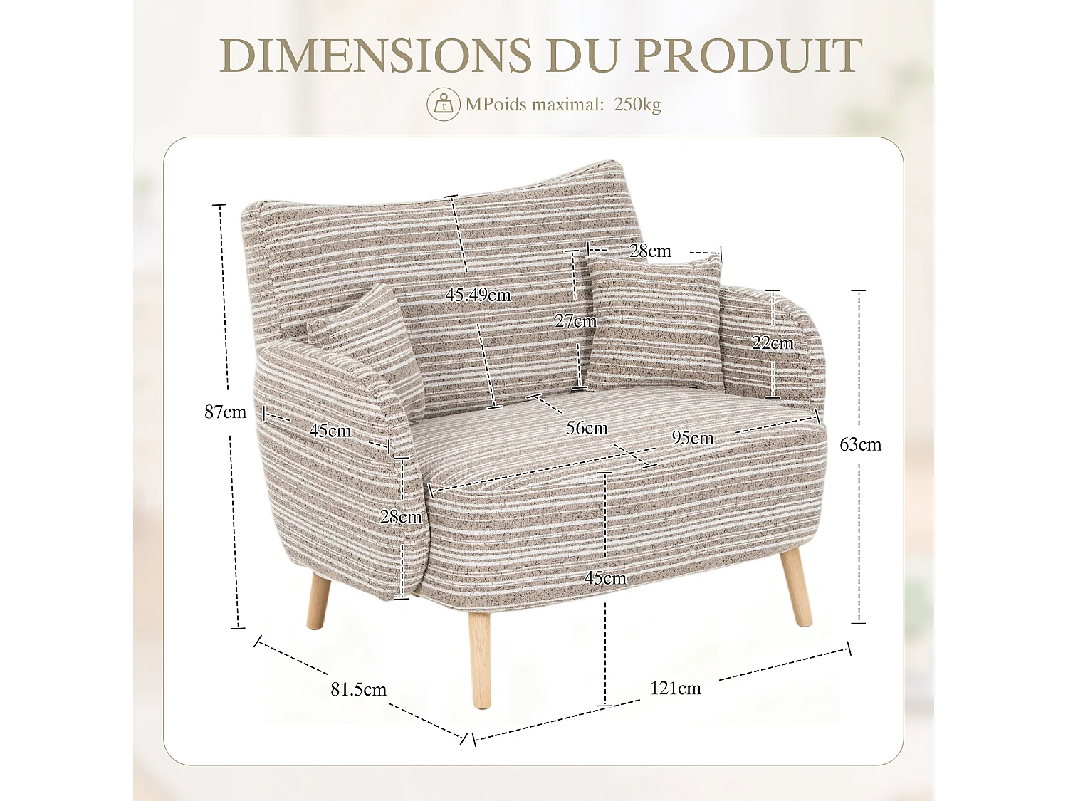 Sofá 2 Plazas Compacto 121cm - Línea 2.0. Extrarrobusto 250kg, Tejido Bouclé con Bolsillos. Ideal para espacios reducidos y cualquier habitación.