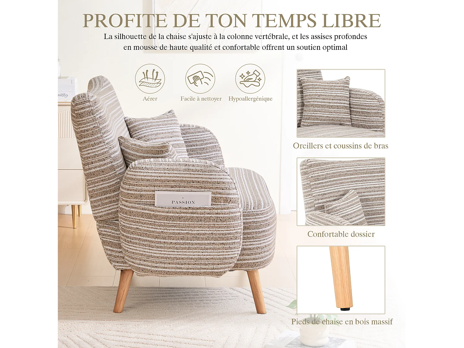 Sofá 2 Plazas Compacto 121cm - Línea 2.0. Extrarrobusto 250kg, Tejido Bouclé con Bolsillos. Ideal para espacios reducidos y cualquier habitación.