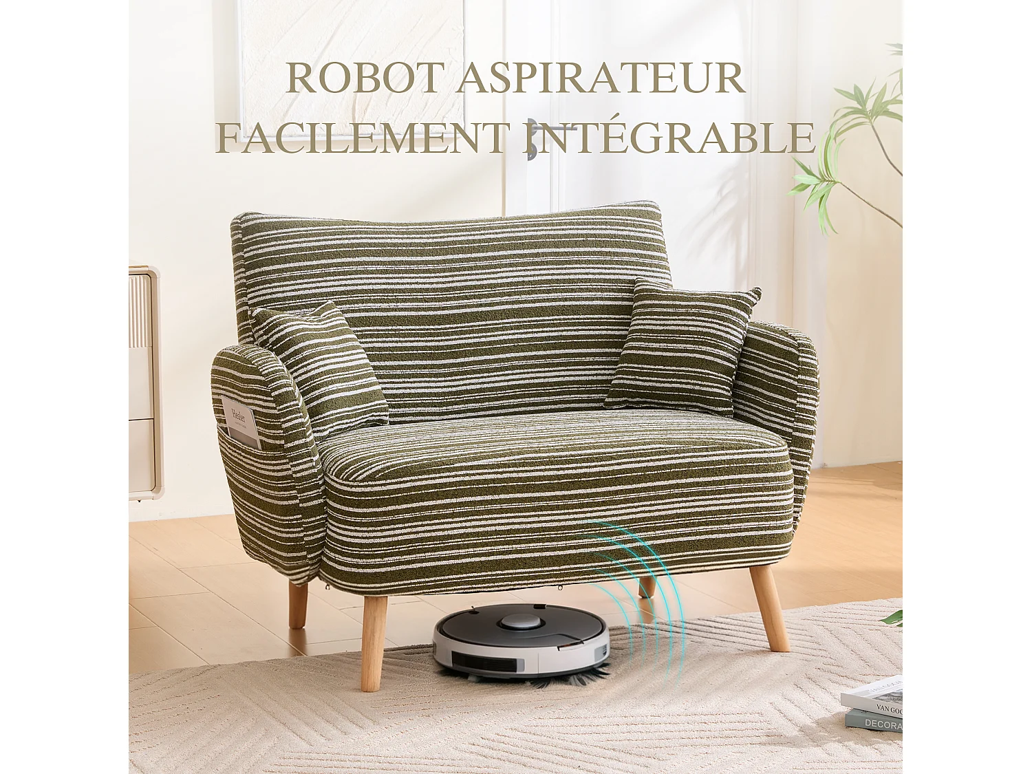 Linea 2.0 - Petit Canapé 2 Places 121cm Large - Extrêmement Robuste 250kg, Tissu Bouclé avec Poches - Parfait pour les Petits Espaces et Toutes les Pièces