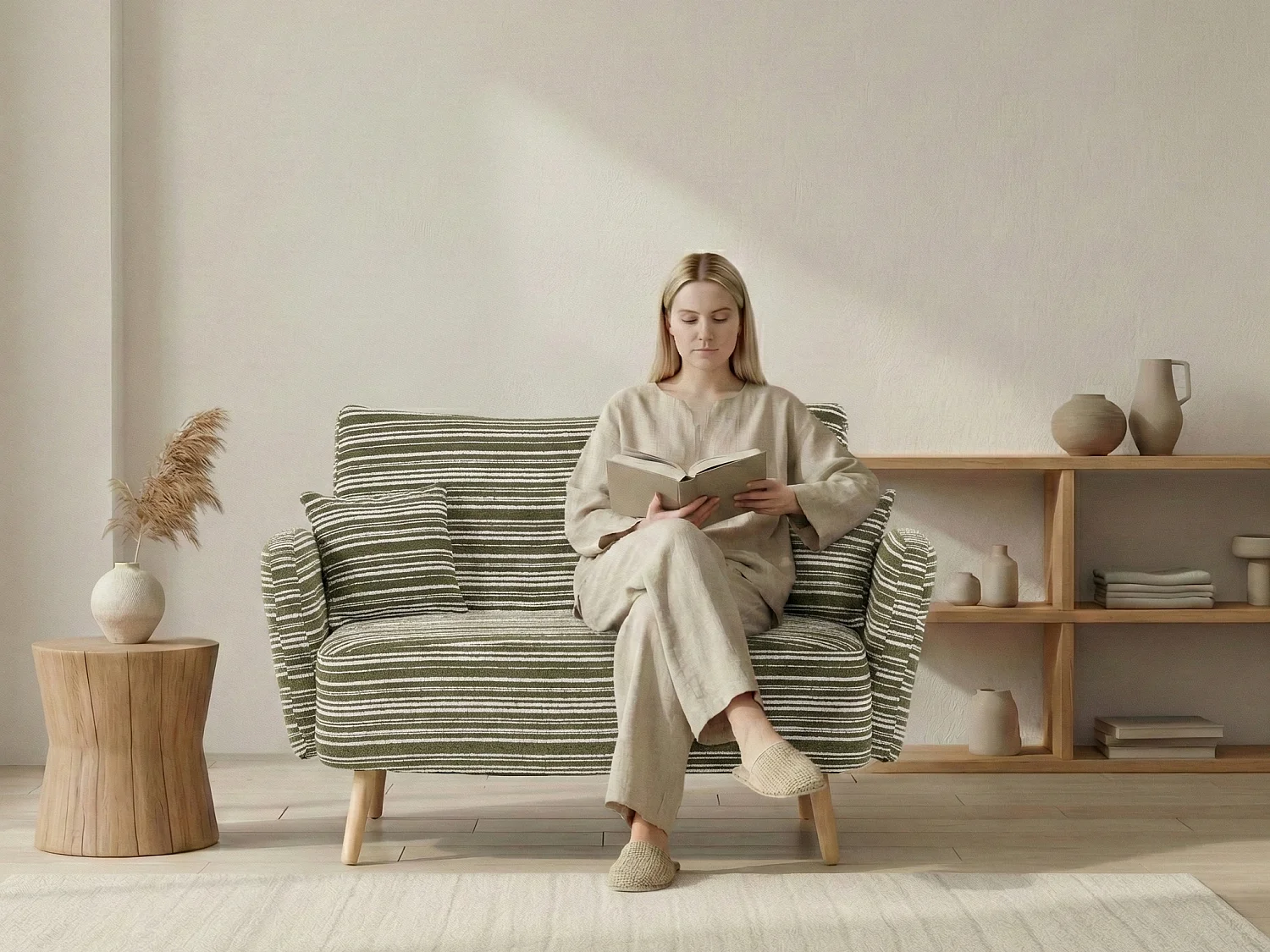 Linea 2.0 - Petit Canapé 2 Places 121cm Large - Extrêmement Robuste 250kg, Tissu Bouclé avec Poches - Parfait pour les Petits Espaces et Toutes les Pièces