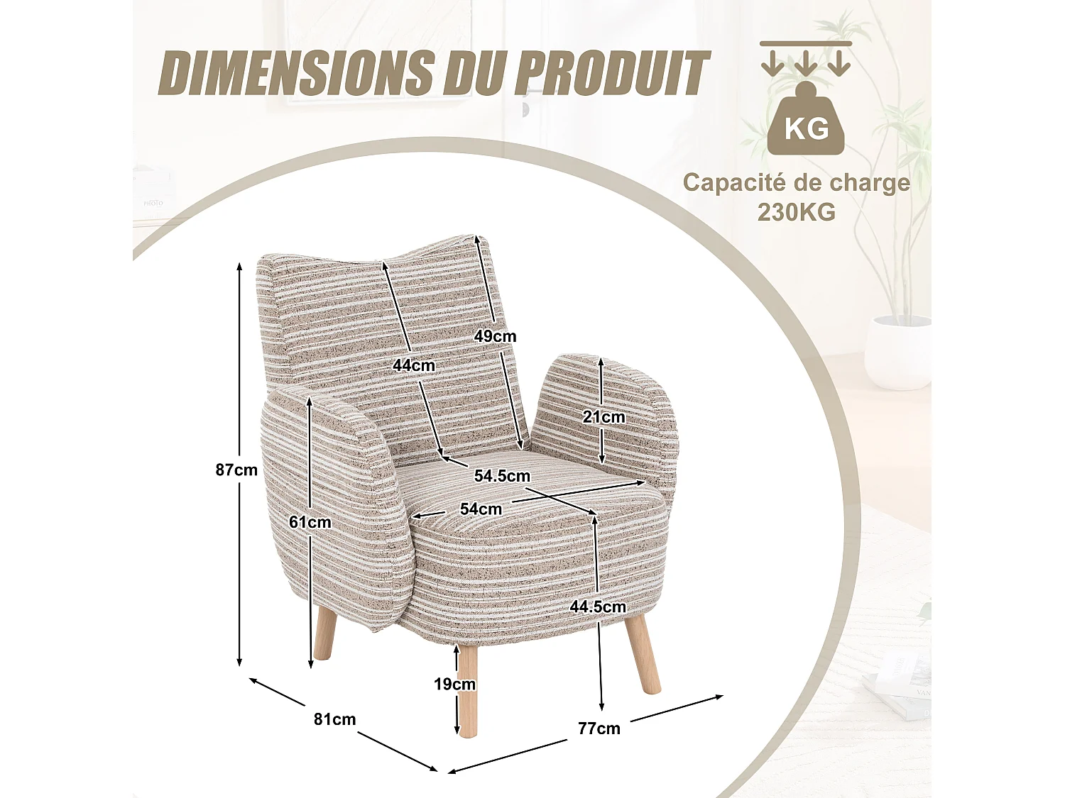 Linea 1.0 - Fauteuil Relax Bouclé avec Accoudoirs à Poches - Confort Ergonomique - Kaki - Pour décorer toute pièce