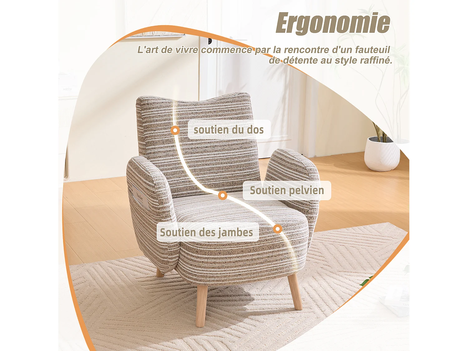 Linea 1.0 - Fauteuil Relax Bouclé avec Accoudoirs à Poches - Confort Ergonomique - Kaki - Pour décorer toute pièce