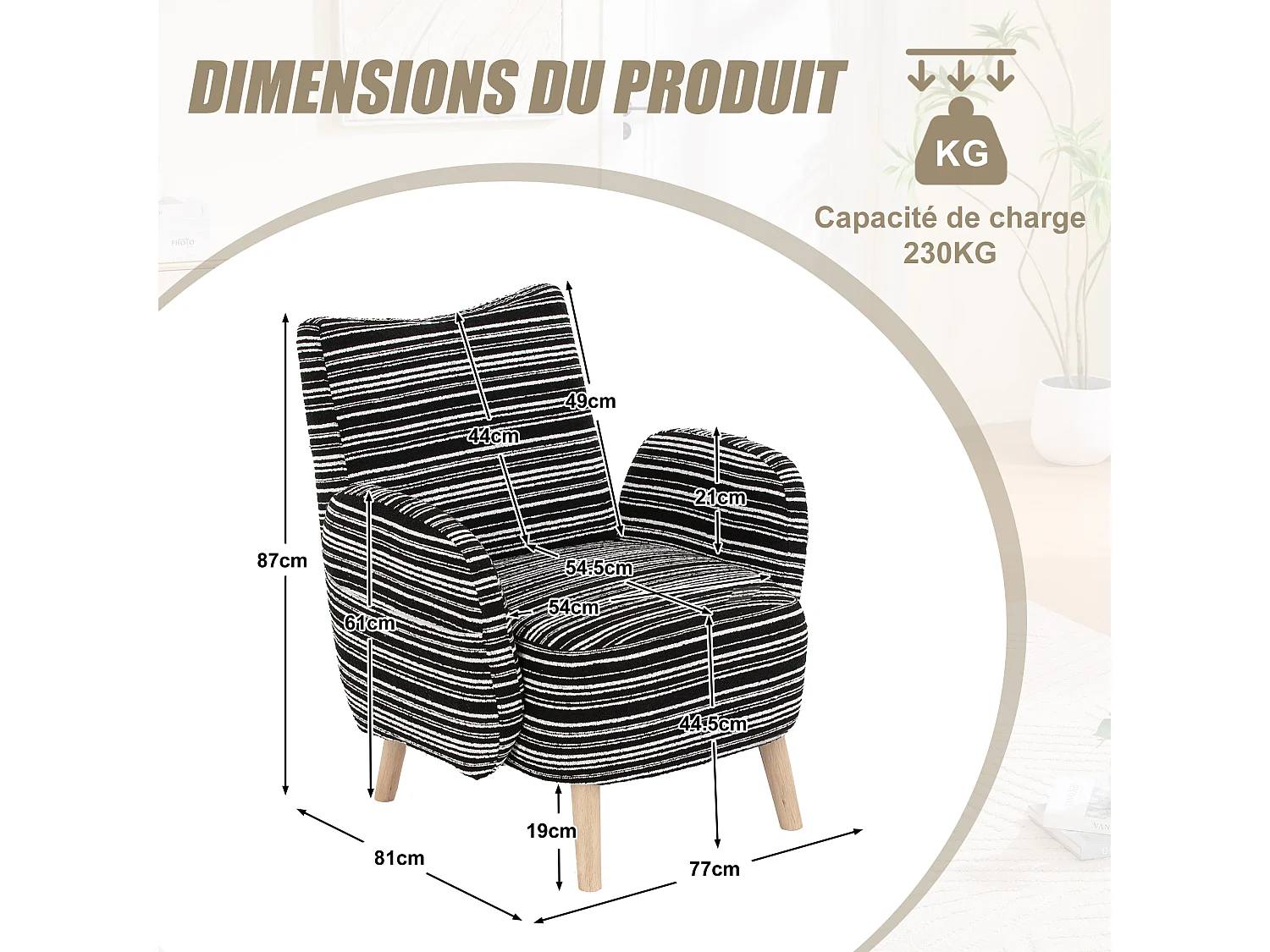 Linea 1.0 - Relaxfauteuil Bouclé met Armleuningen en Zakjes - Ergonomisch Comfort - Voor het Decoreren van Elke Kamer