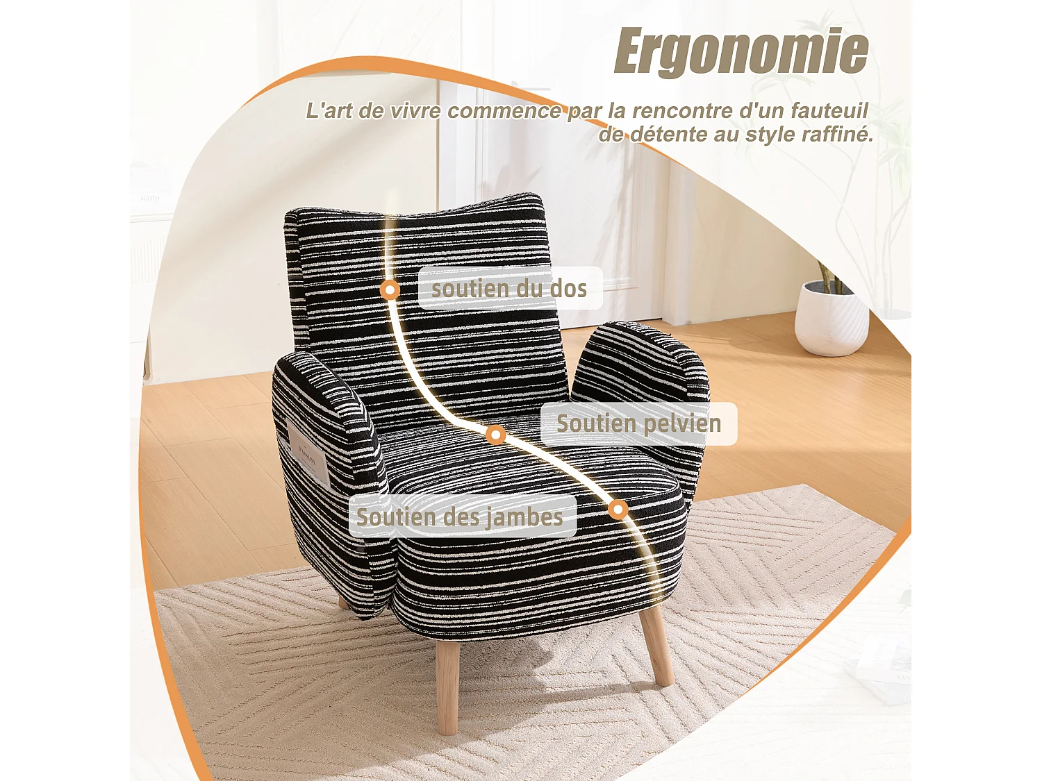 Linea 1.0 - Relaxfauteuil Bouclé met Armleuningen en Zakjes - Ergonomisch Comfort - Voor het Decoreren van Elke Kamer