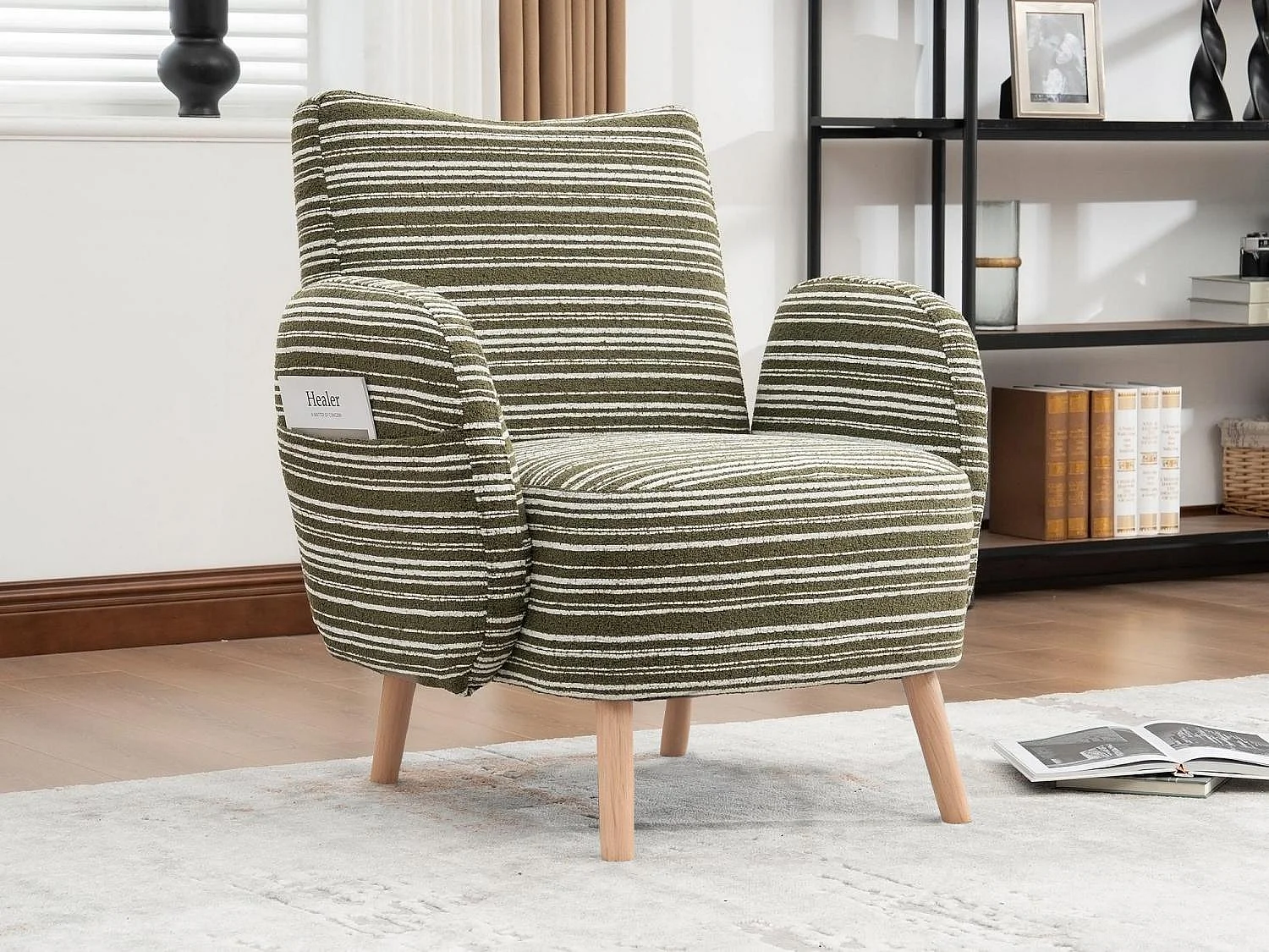 Linea 1.0 - Relaxfauteuil Bouclé met Armleuningen en Zakjes - Ergonomisch Comfort - Voor het Decoreren van Elke Kamer