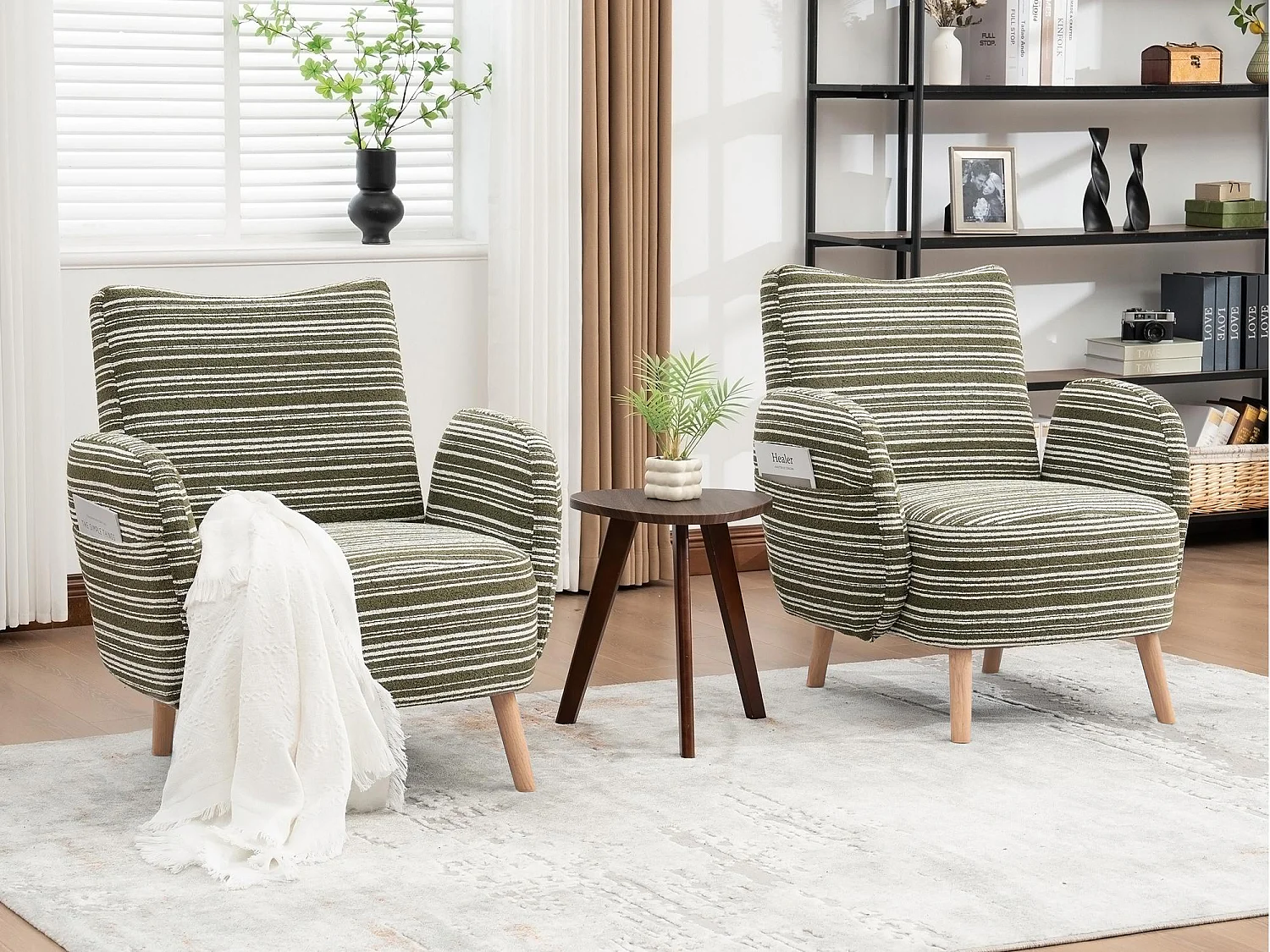 Línea 1.0 - Sillón Relax Bouclé con Reposabrazos con Bolsillos - Confort Ergonómico - Color Caqui - Para Decorar Cualquier Habitación