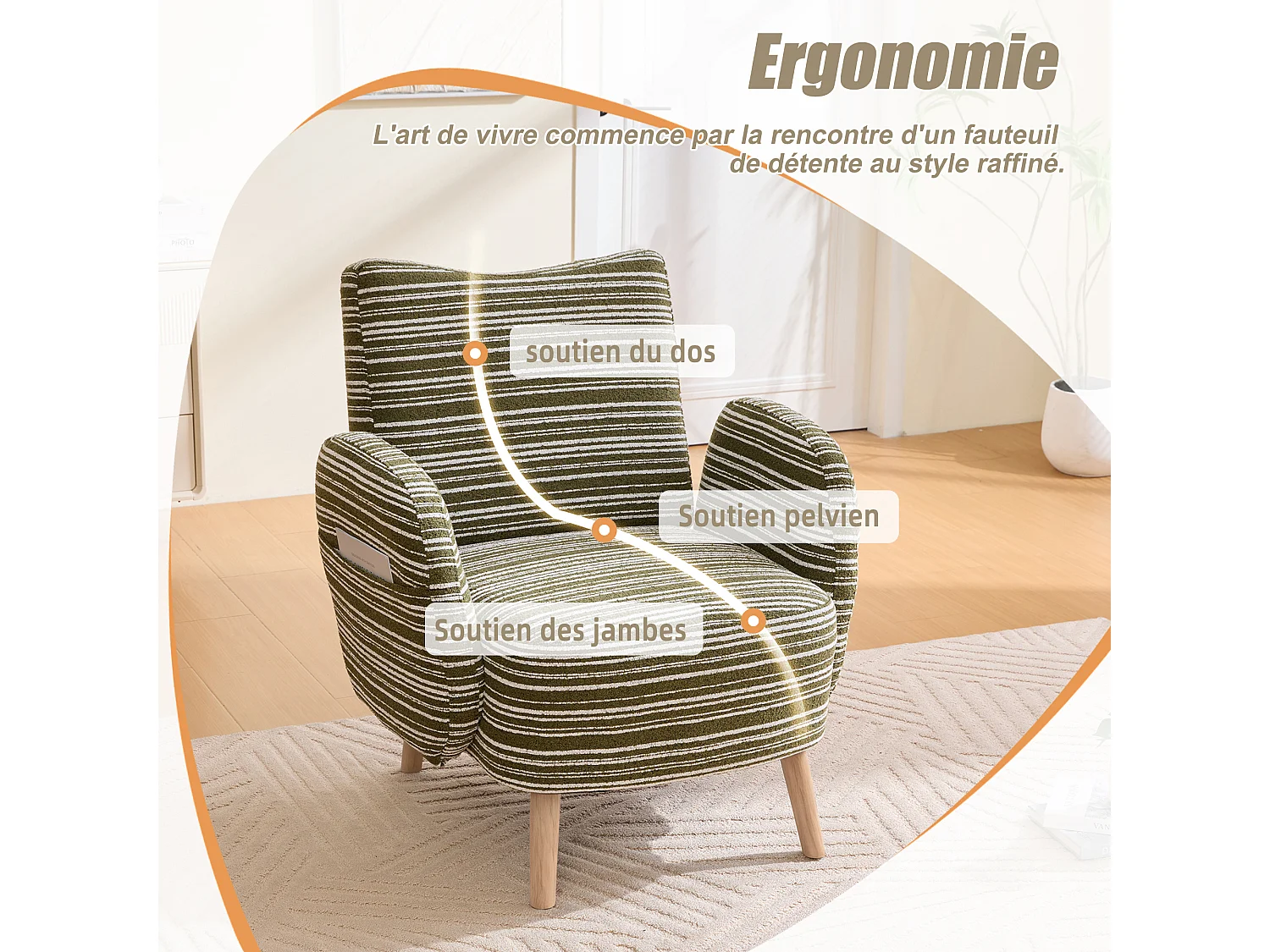 Linea 1.0 - Fauteuil Relax Bouclé avec Accoudoirs à Poches - Confort Ergonomique - Vert - Pour décorer toute pièce