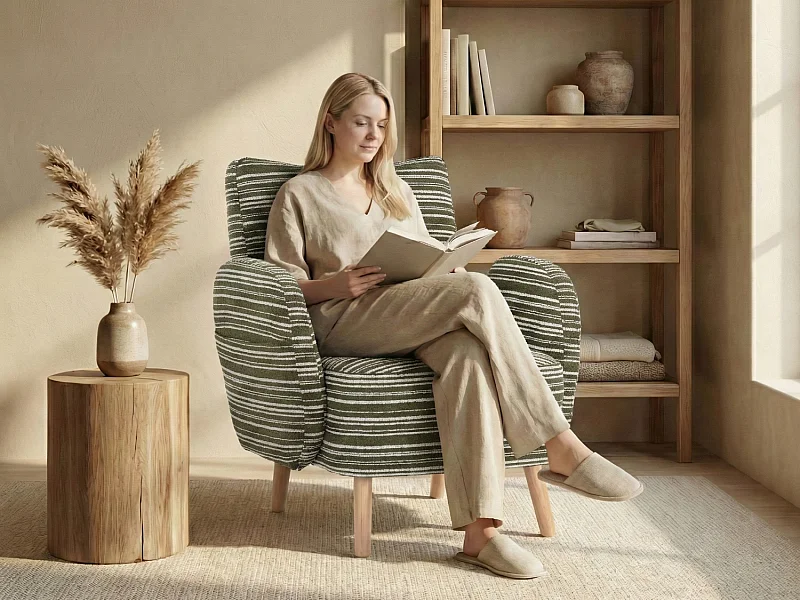 Linea 1.0 - Relaxfauteuil Bouclé met Armleuningen en Zakjes - Ergonomisch Comfort - Voor het Decoreren van Elke Kamer