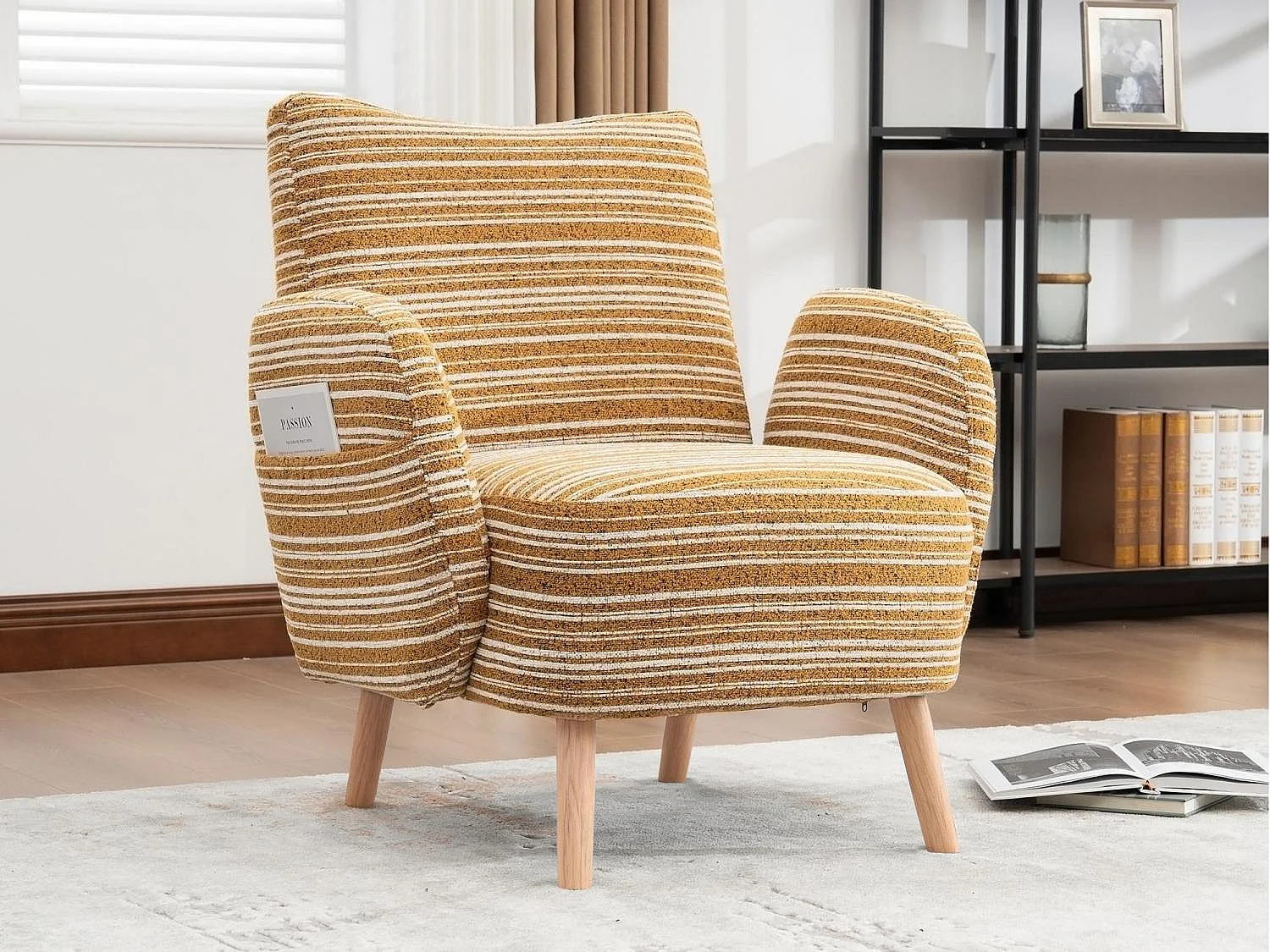 Linea 1.0 - Fauteuil Relax Bouclé avec Accoudoirs à Poches - Confort Ergonomique - Jaune - Pour décorer toute pièce