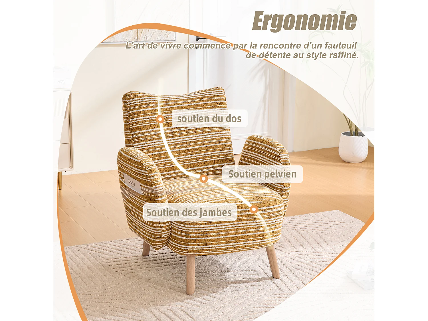 Linea 1.0 - Fauteuil Relax Bouclé avec Accoudoirs à Poches - Confort Ergonomique - Jaune - Pour décorer toute pièce