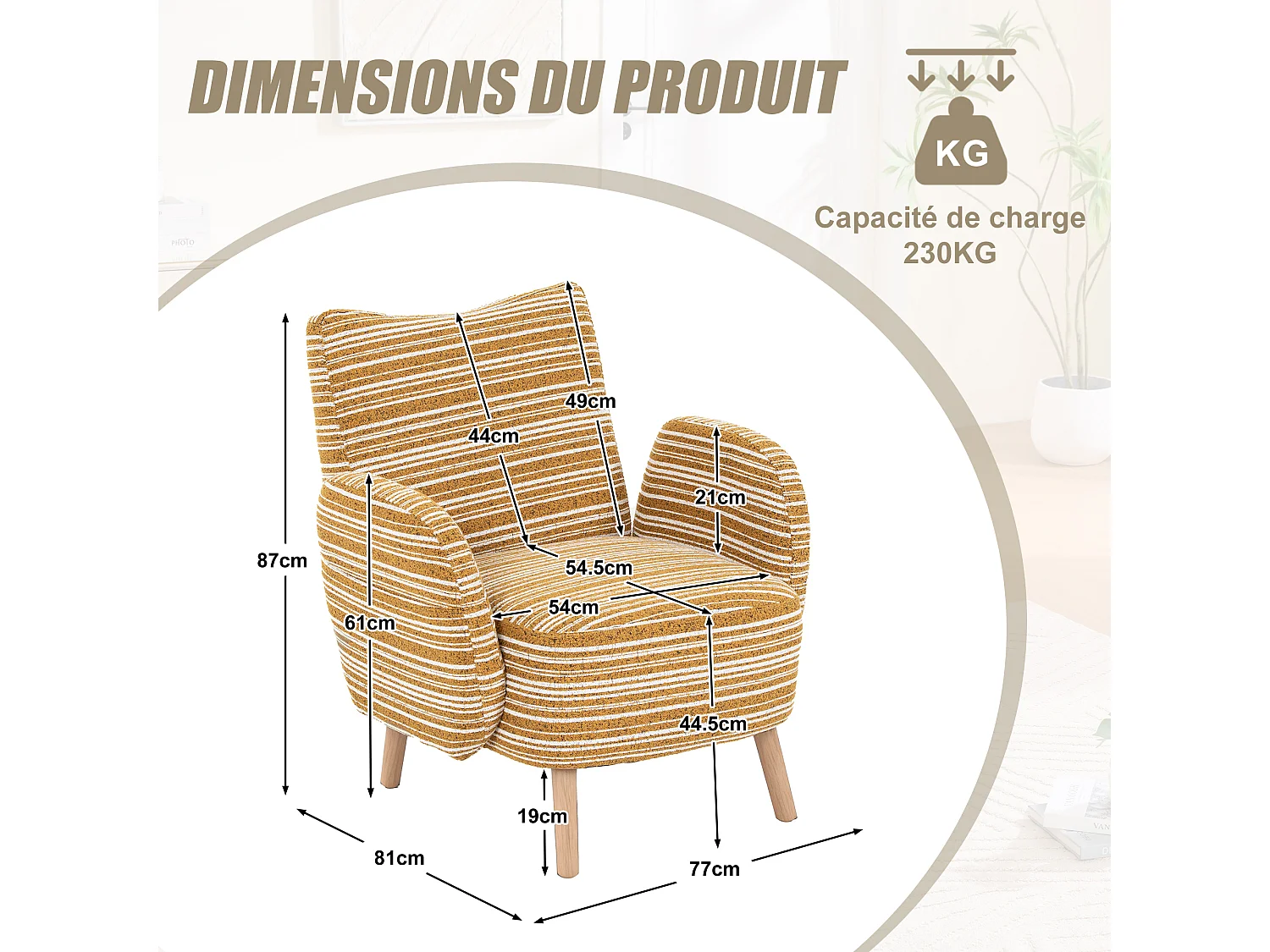 Linea 1.0 - Fauteuil Relax Bouclé avec Accoudoirs à Poches - Confort Ergonomique - Jaune - Pour décorer toute pièce