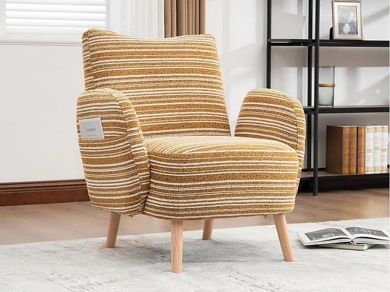 Linea 1.0 - Fauteuil Relax Bouclé avec Accoudoirs à Poches - Confort Ergonomique - Jaune - Pour décorer toute pièce