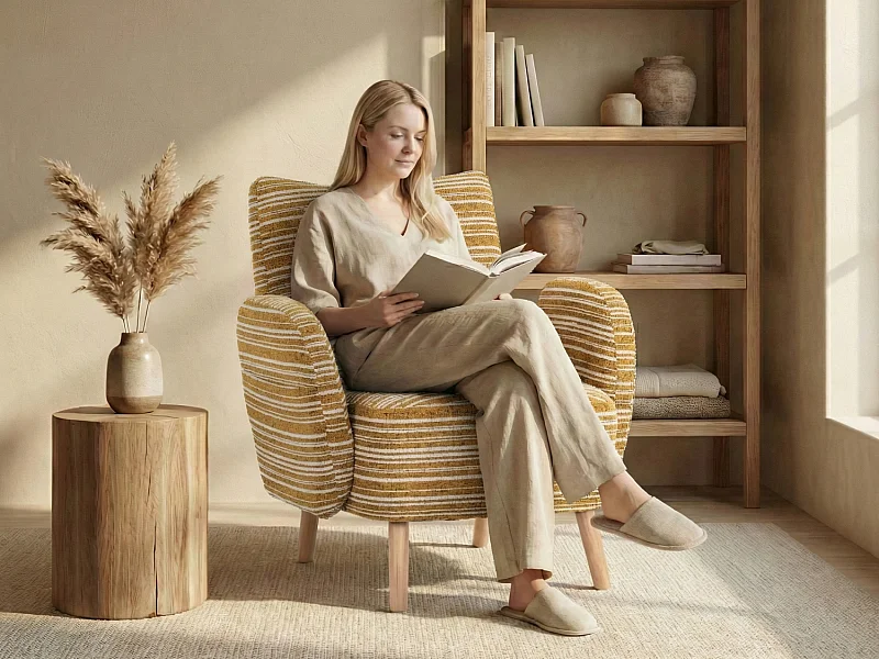 Linea 1.0 - Relaxfauteuil Bouclé met Armleuningen en Zakjes - Ergonomisch Comfort - Voor het Decoreren van Elke Kamer